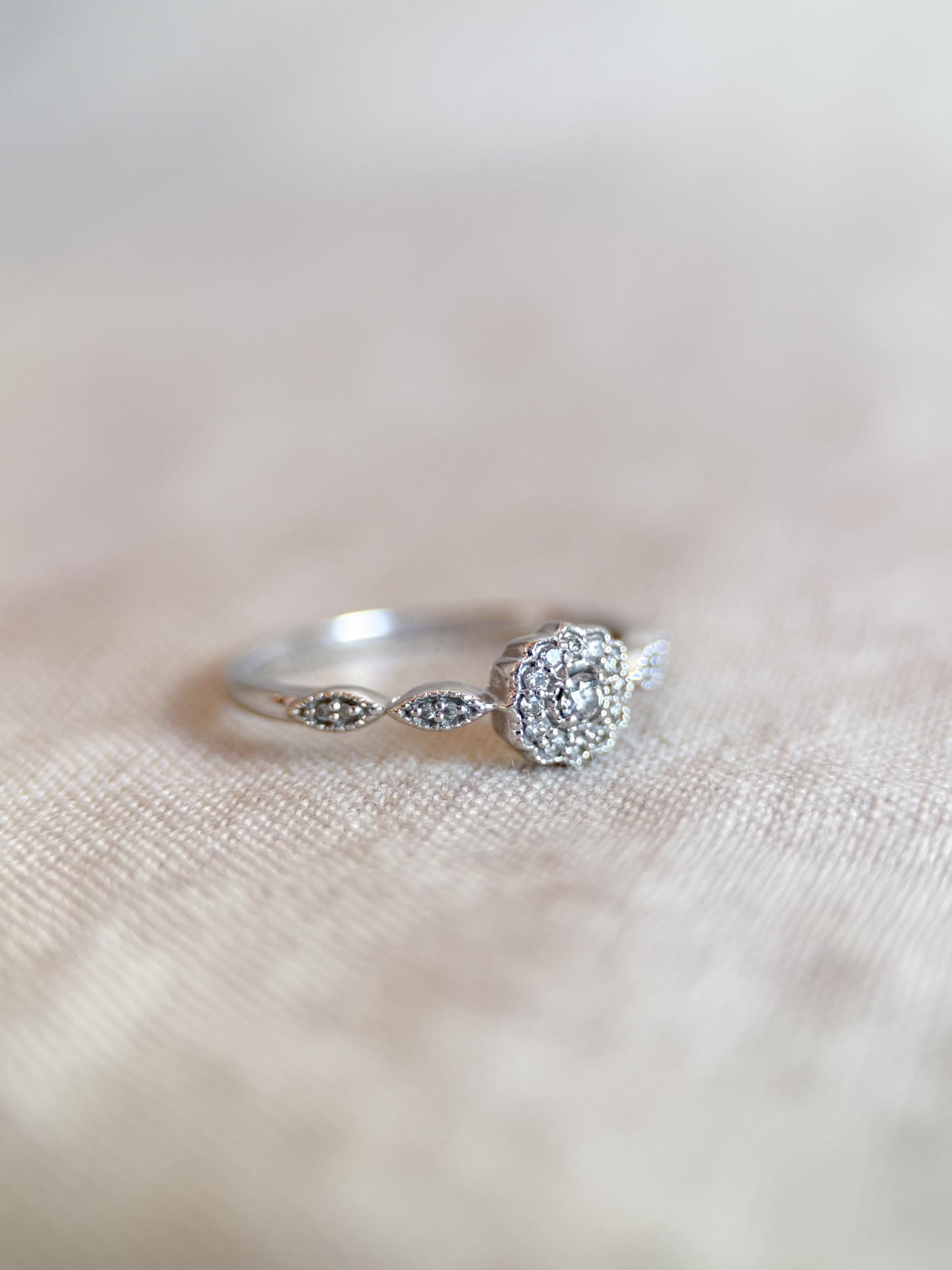 Vintage 2000s Diamond Halo Engagement Ring, 10k White Gold