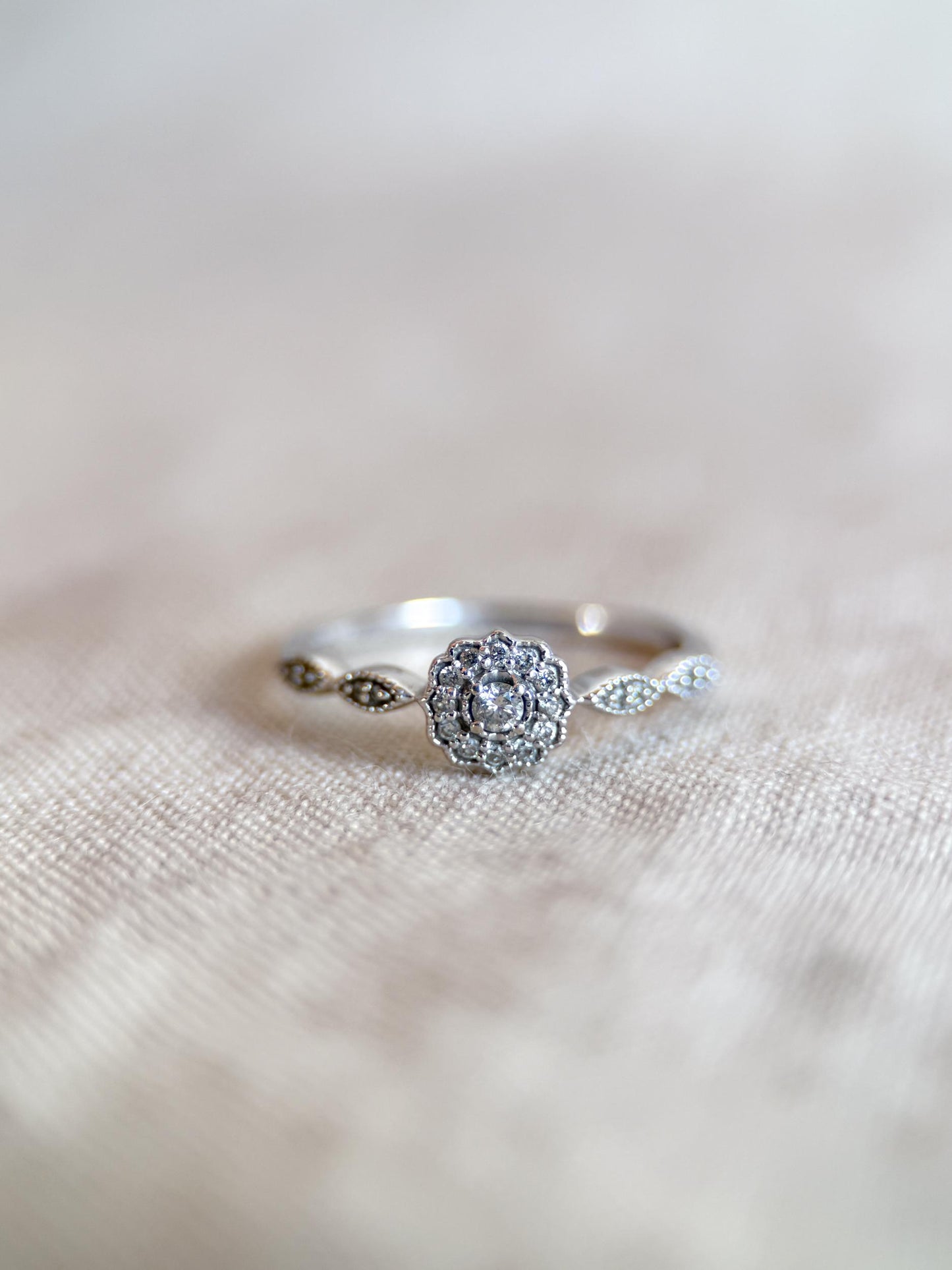 Vintage 2000s Diamond Halo Engagement Ring, 10k White Gold