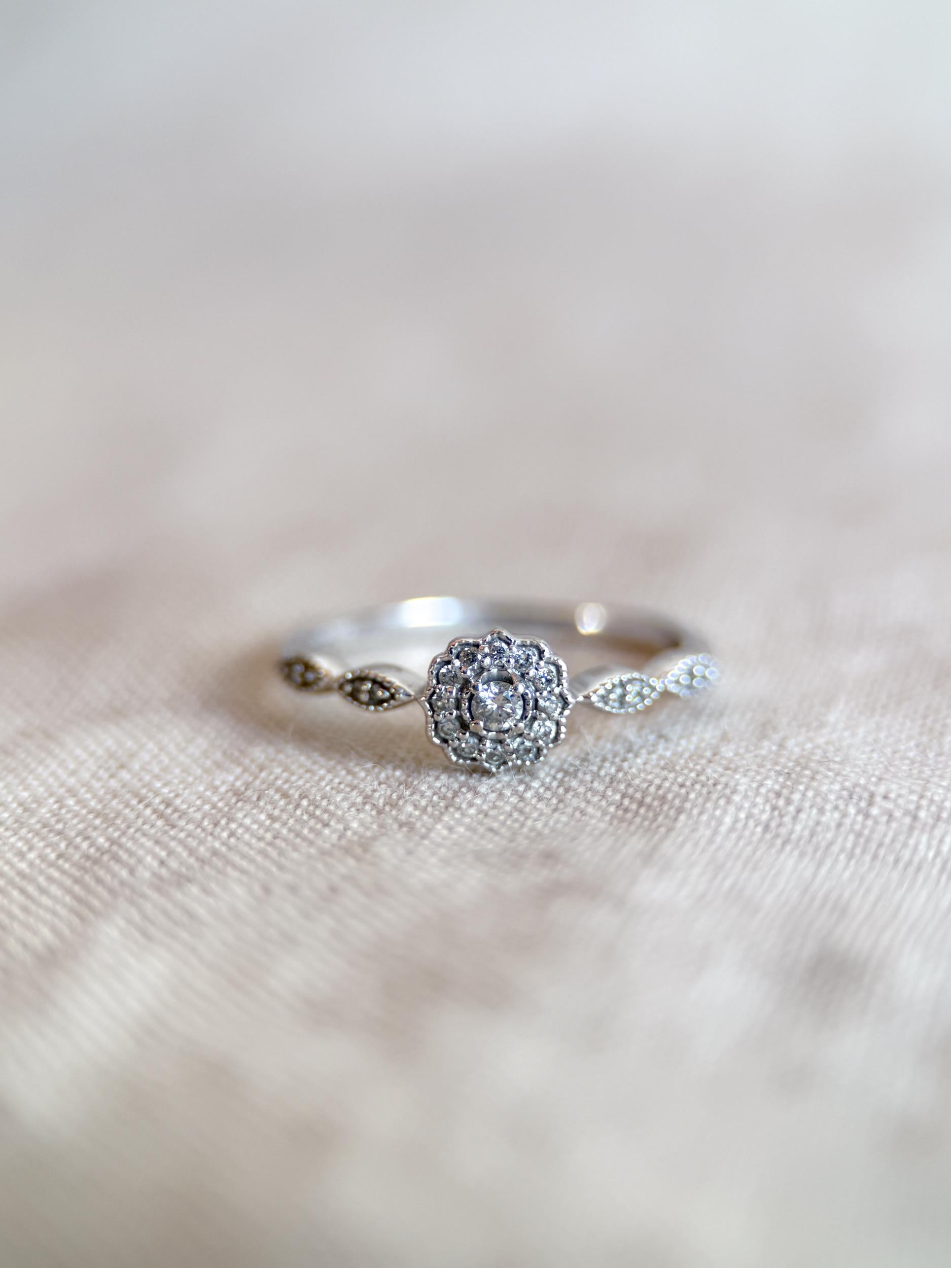 Vintage 2000s Diamond Halo Engagement Ring, 10k White Gold