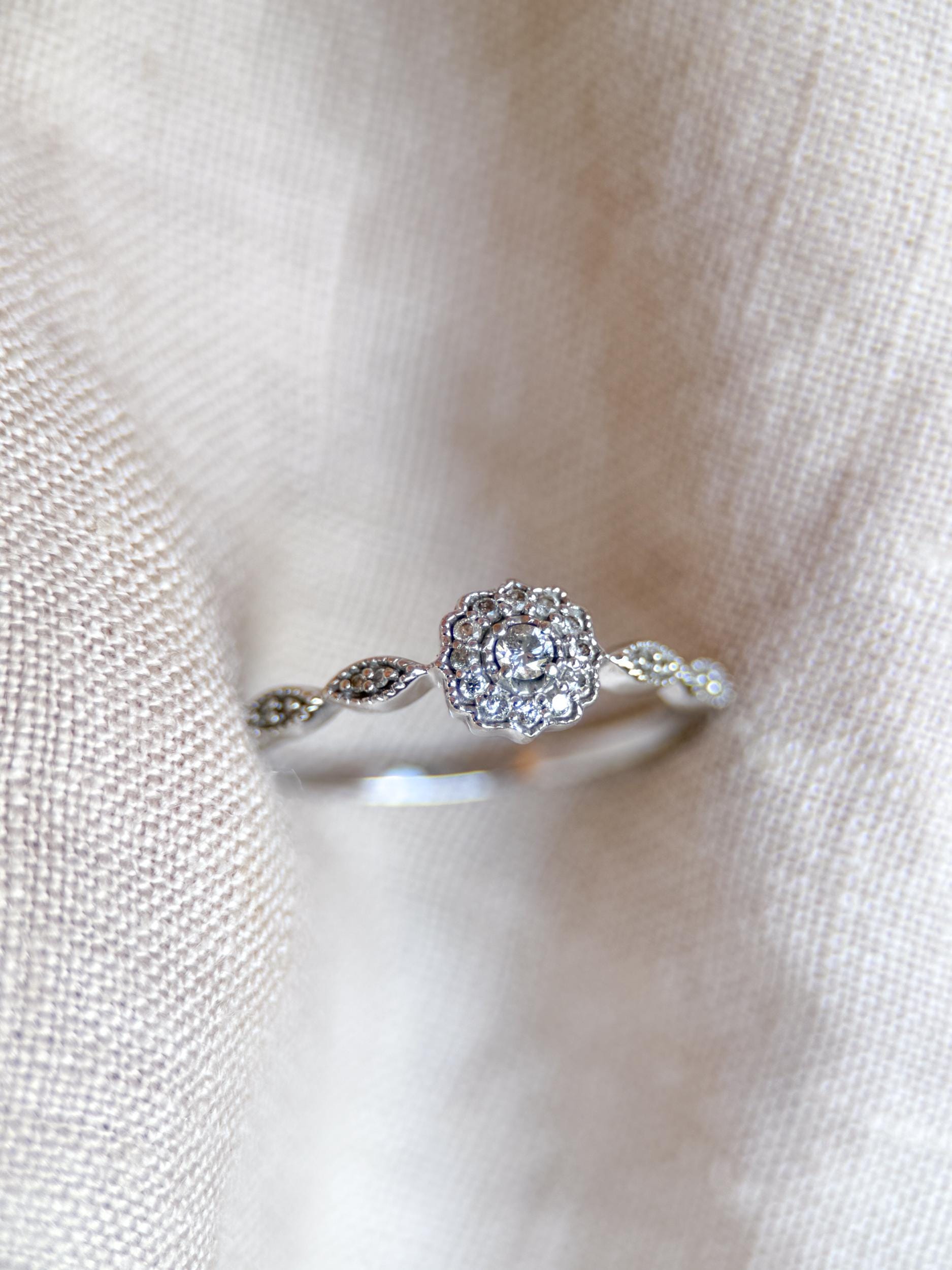 Vintage 2000s Diamond Halo Engagement Ring, 10k White Gold