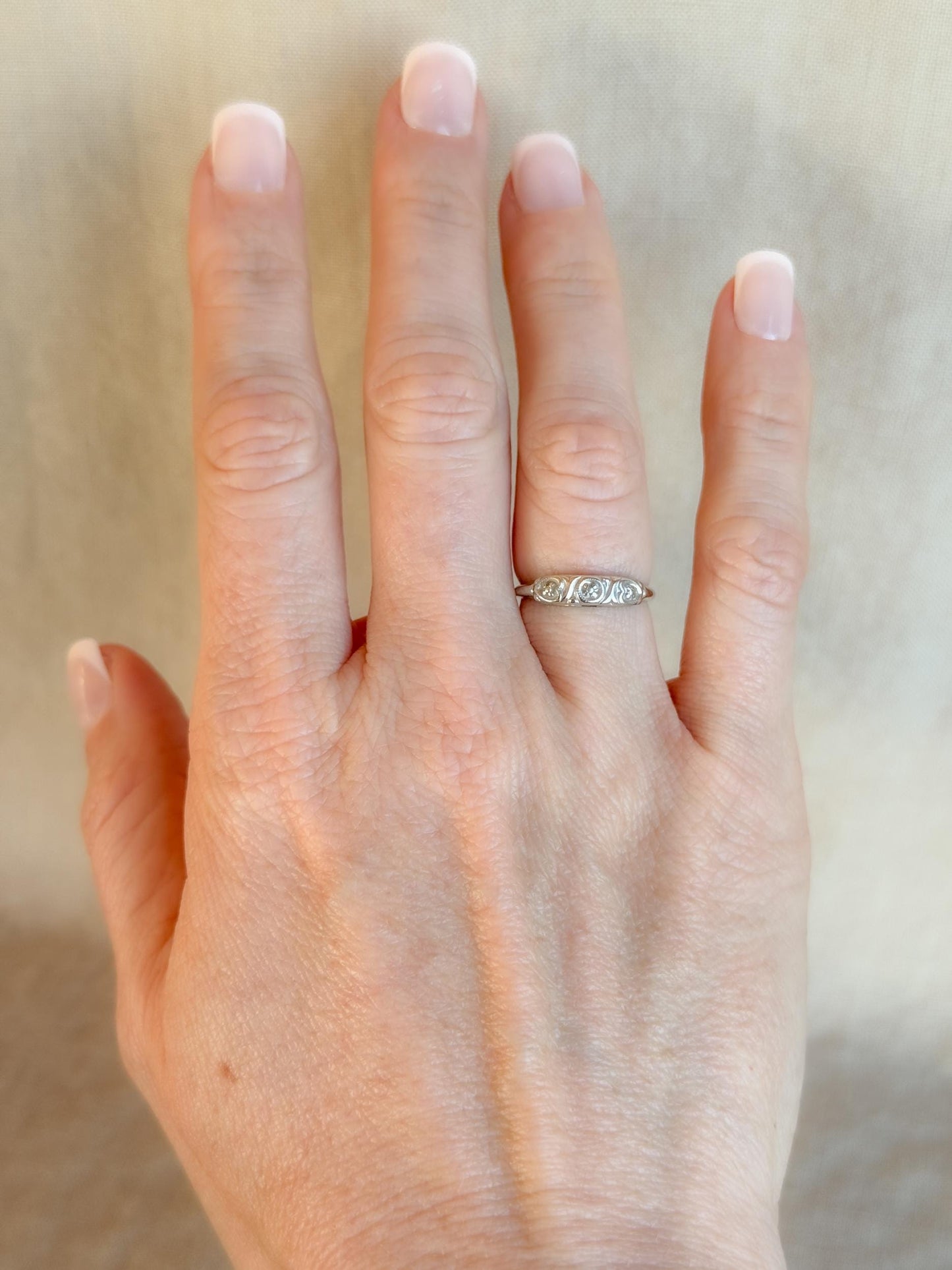 Vintage 1930s Art Deco Wedding Band, 14k White Gold