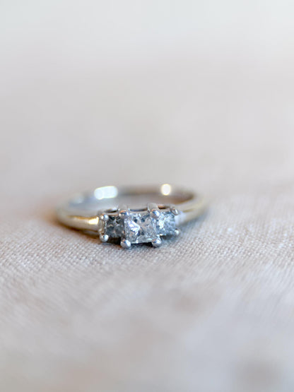 Vintage 1990s Princess Cut Diamond Three Stone Engagement Ring