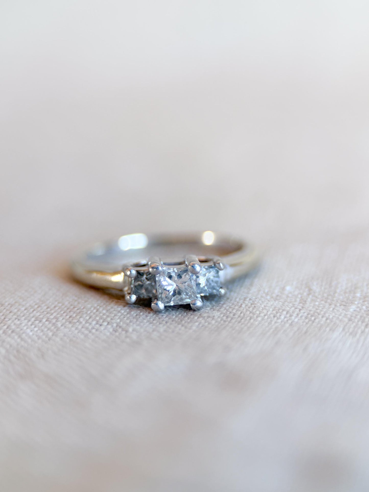 Vintage 1990s Princess Cut Diamond Three Stone Engagement Ring