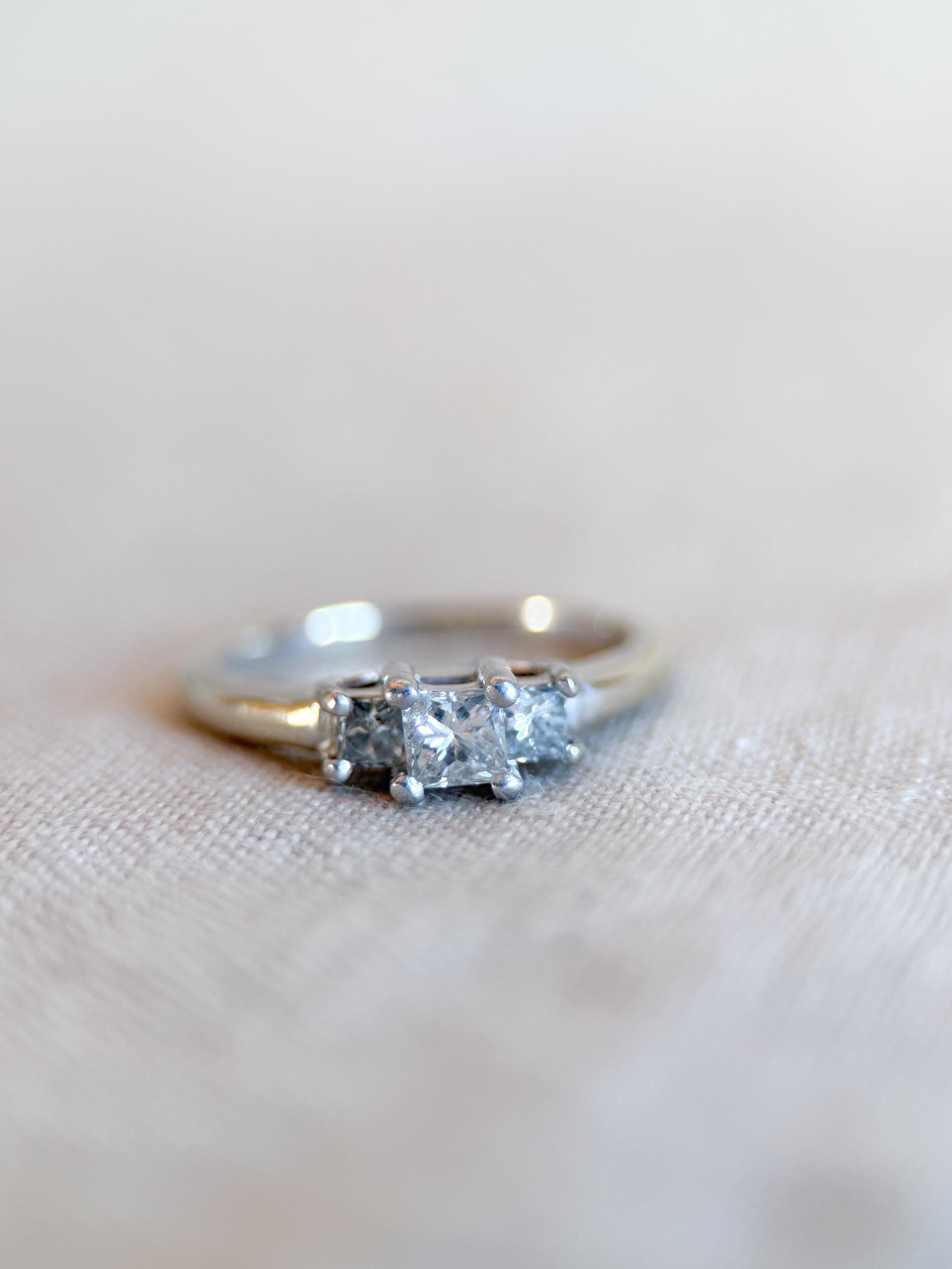 Vintage 1990s Princess Cut Diamond Three Stone Engagement Ring