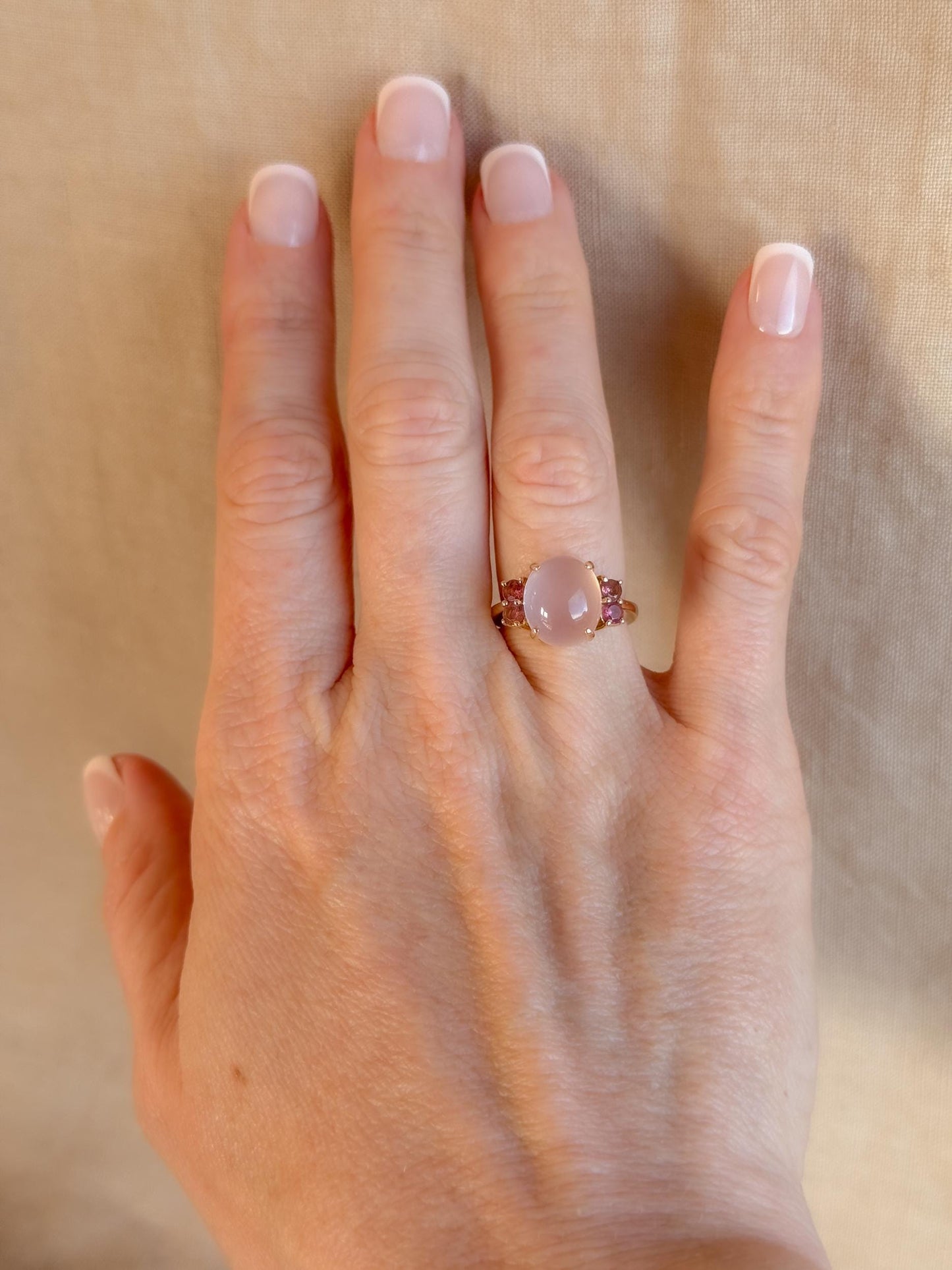 Vintage 1990s Rose Quartz & Pink Tourmaline Ring in 14k Gold
