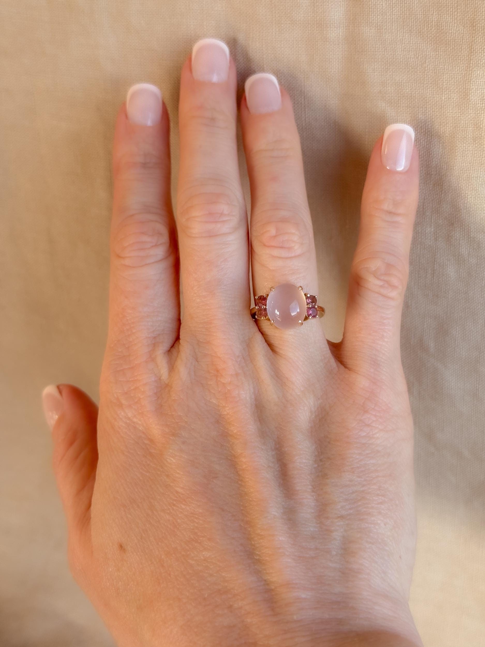 Vintage 1990s Rose Quartz & Pink Tourmaline Ring in 14k Gold
