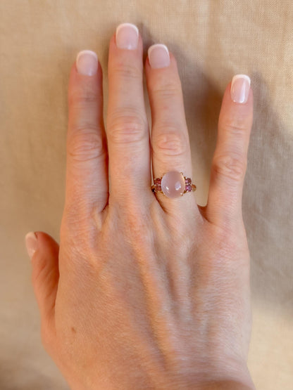Vintage 1990s Rose Quartz & Pink Tourmaline Ring in 14k Gold
