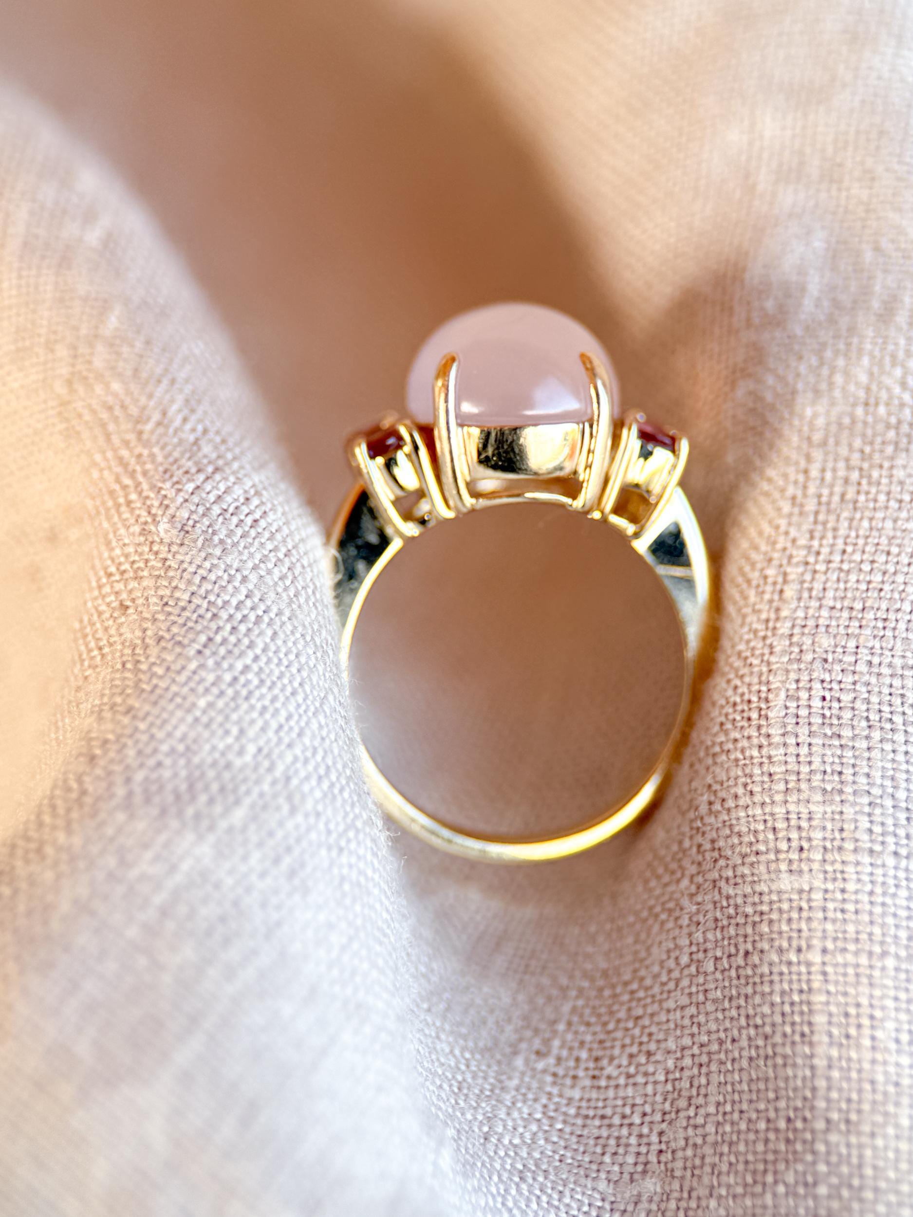 Vintage 1990s Rose Quartz & Pink Tourmaline Ring in 14k Gold