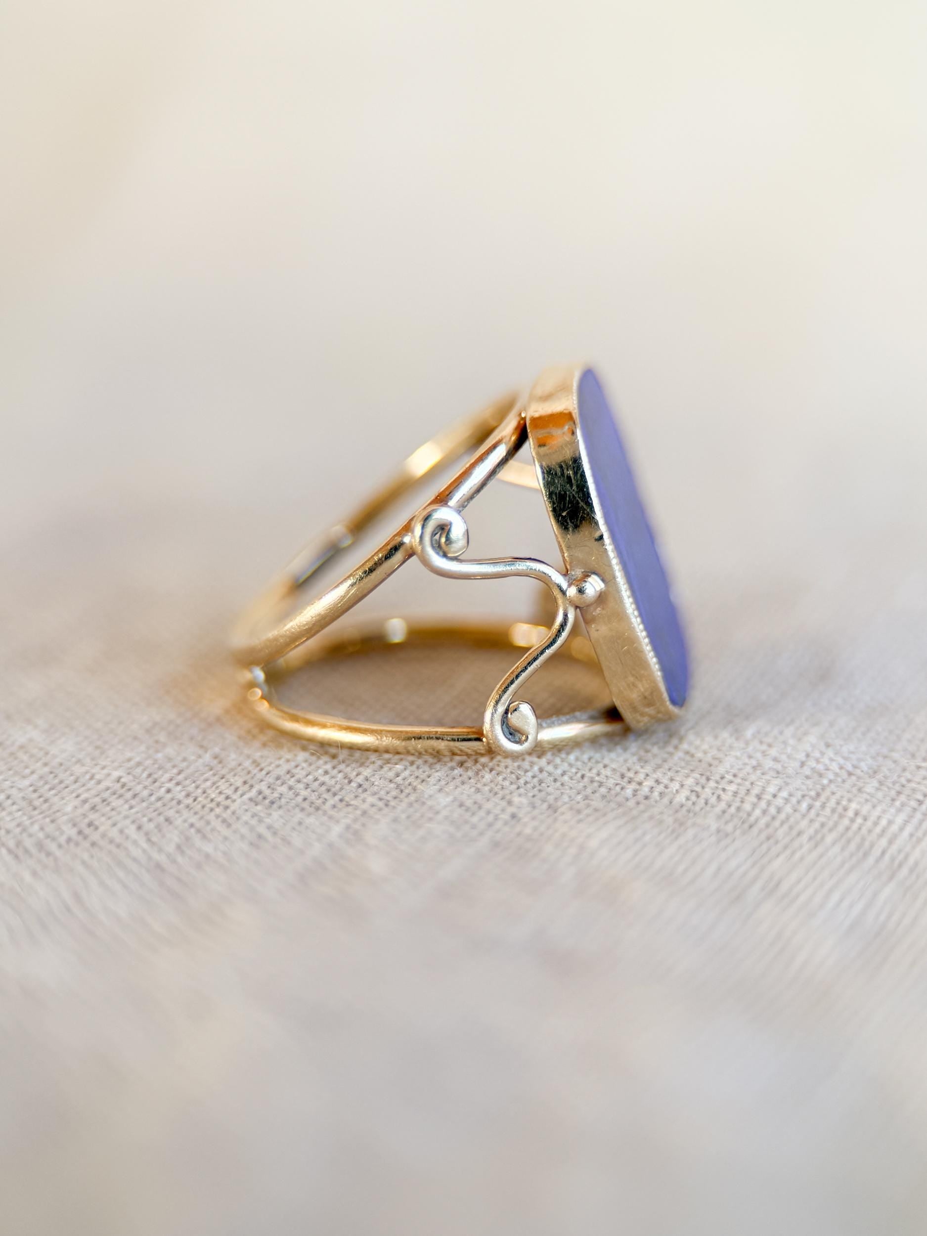 Vintage Lapis Lazuli Ring, 14K Gold, Blue Rectangle Cabochon Statement Ring, 1970s Bold Jewelry