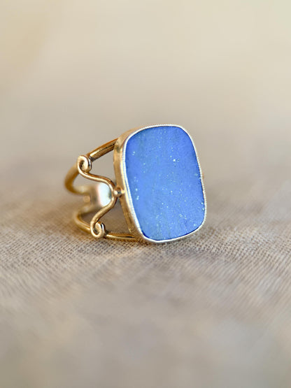Vintage Lapis Lazuli Ring, 14K Gold, Blue Rectangle Cabochon Statement Ring, 1970s Bold Jewelry