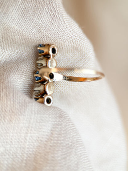 Vintage 1940s Sapphire & Pearl Five-Stone Ring in 14k Gold