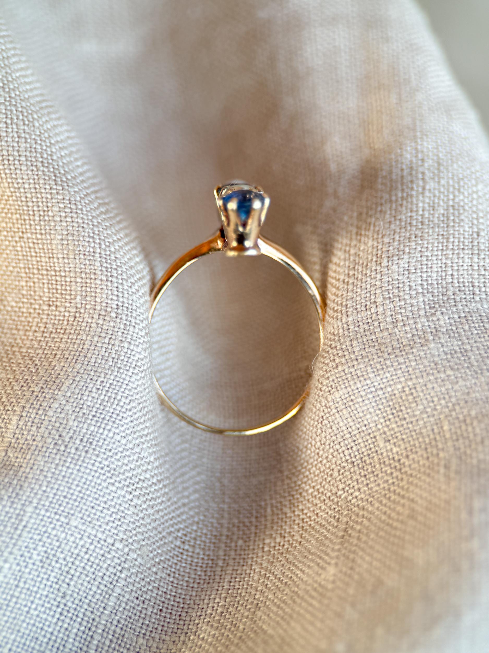Vintage 1940s Sapphire & Pearl Five-Stone Ring in 14k Gold