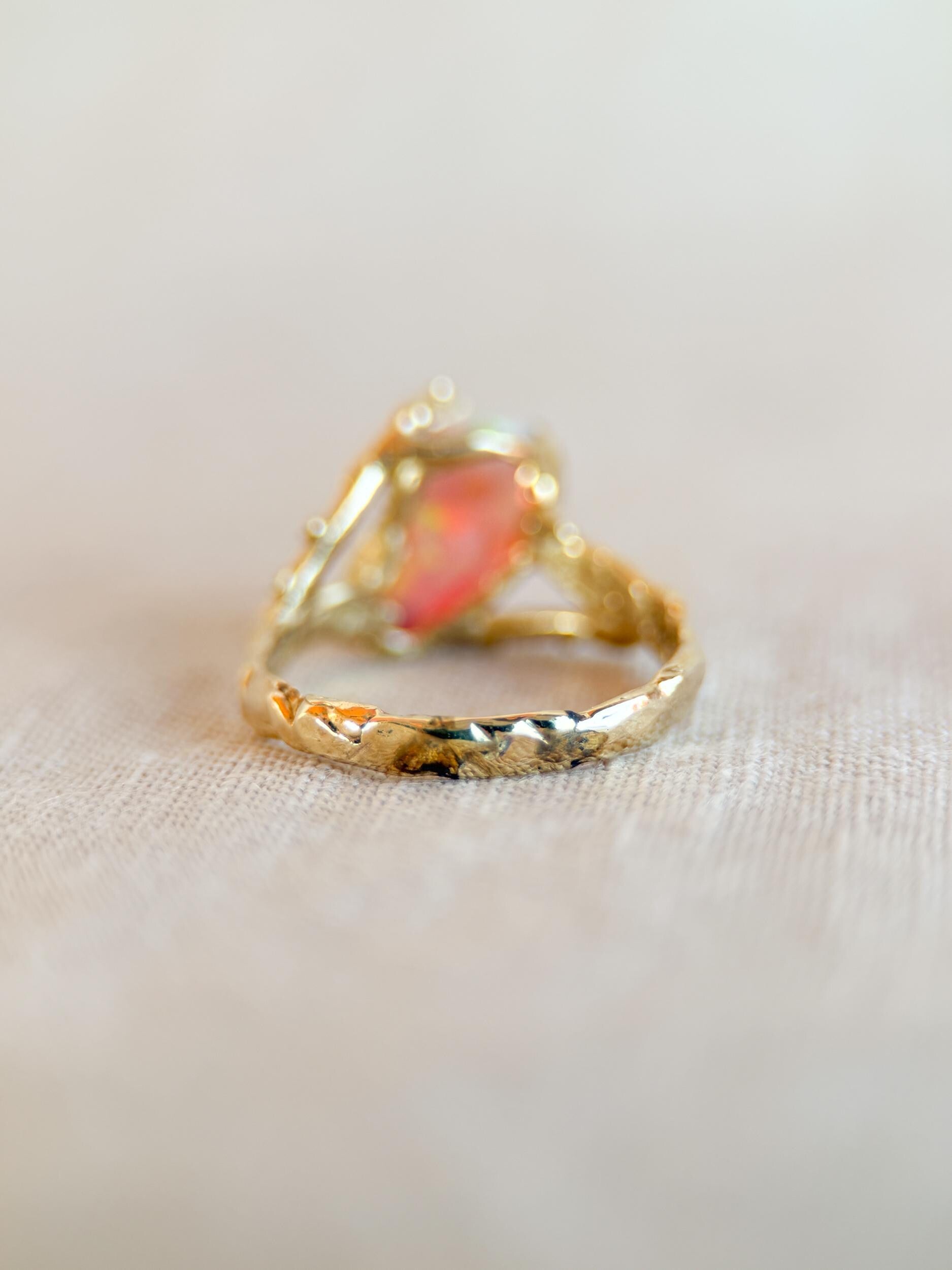 Vintage 1990s Ethiopian Fire Opal Ring, 14k Gold
