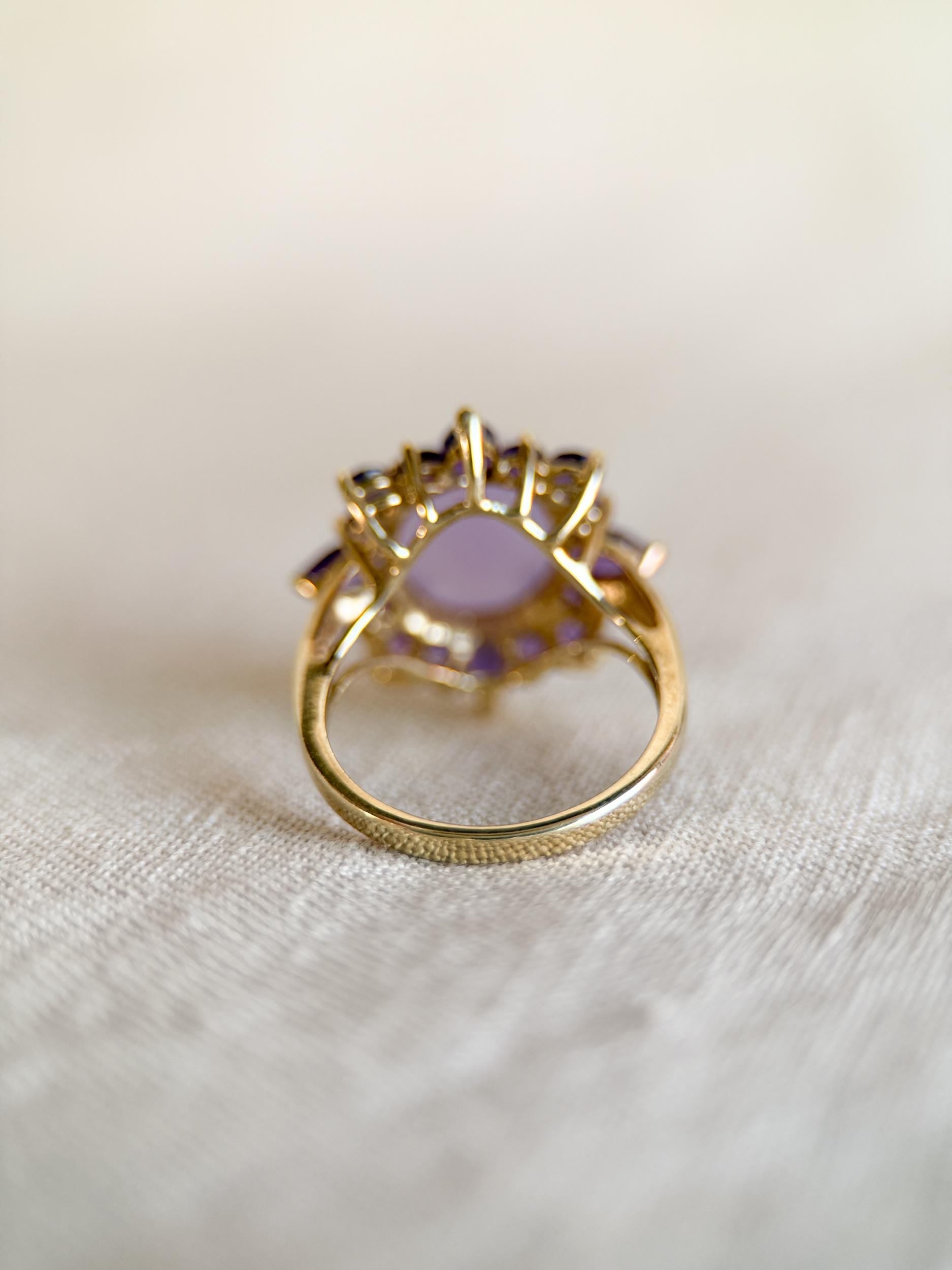 Vintage 1990s Jade & Amethyst Halo Ring in 14k Gold