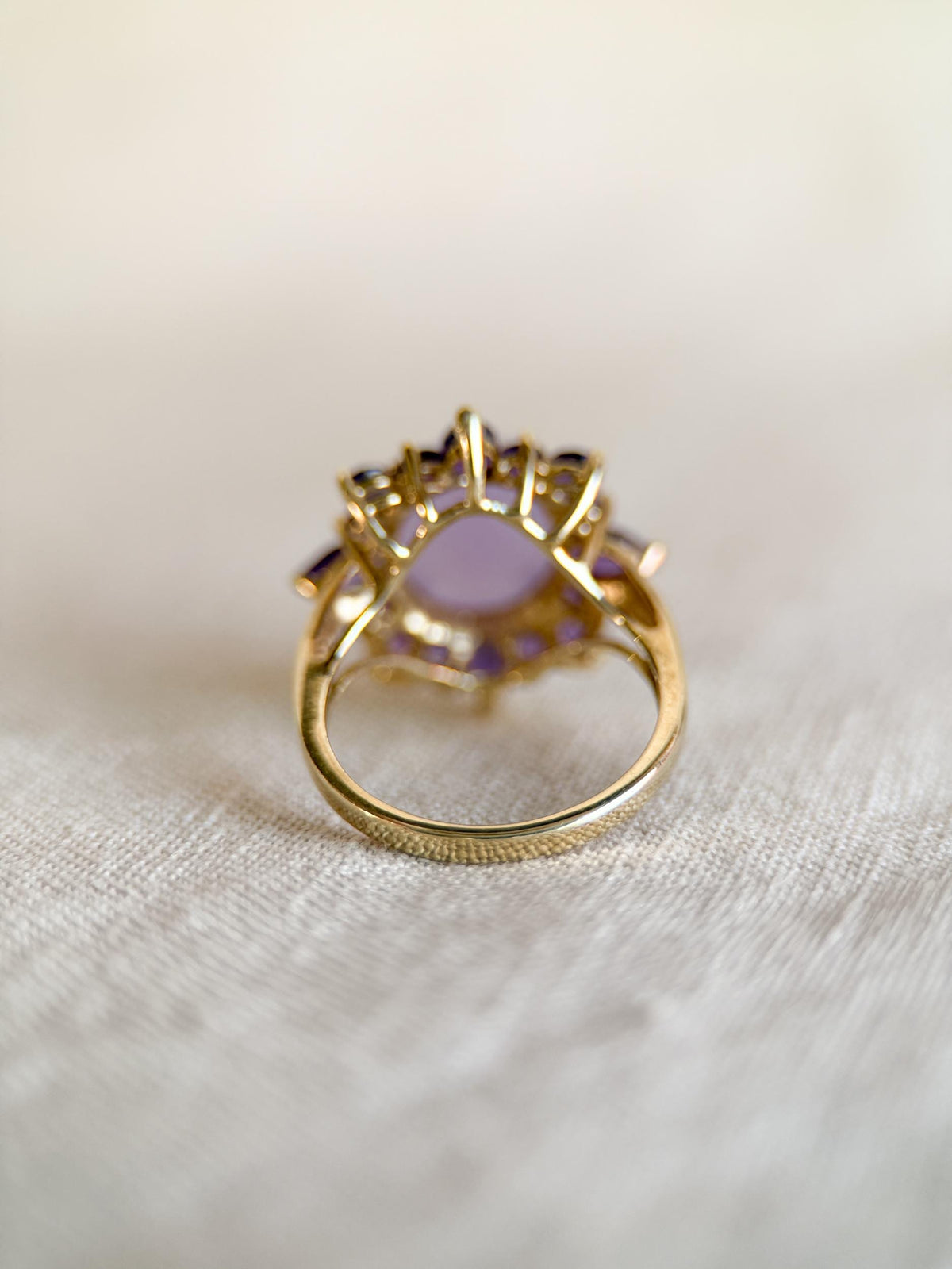 Vintage 1990s Jade & Amethyst Halo Ring in 14k Gold