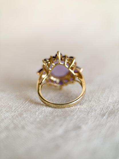 Vintage 1990s Jade & Amethyst Halo Ring in 14k Gold