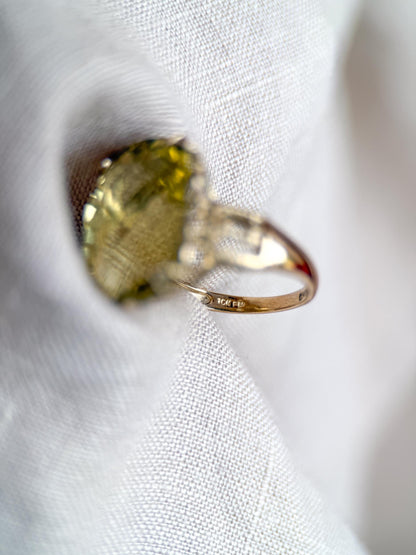 Vintage 1990s Lemon Quartz Gemstone Ring in 10k Gold