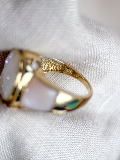 Vintage 1990s Druzy Quartz & Mother of Pearl Ring in 14k