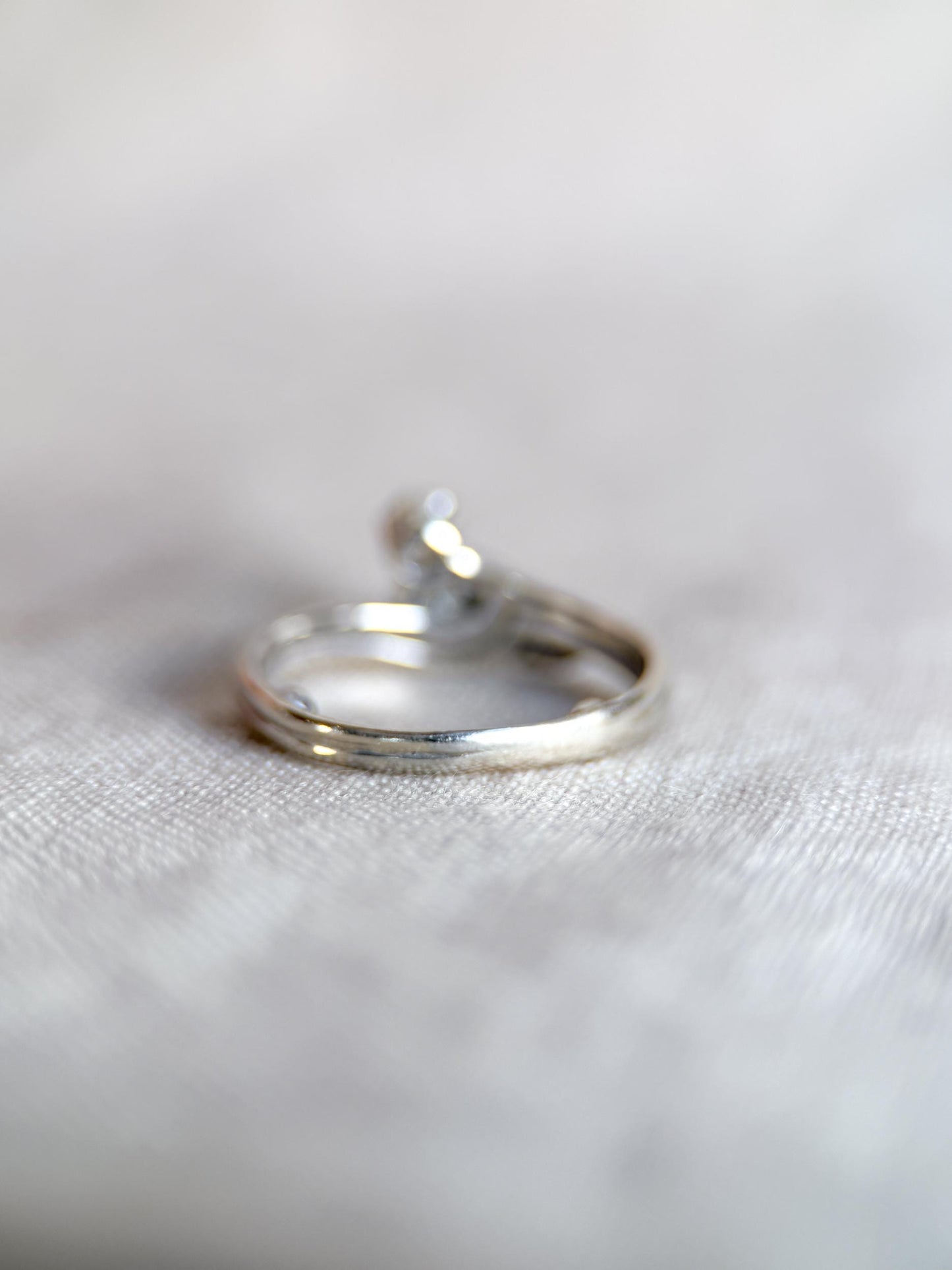 Vintage 1990s Diamond Engagement Ring Bridal Set, 14k White Gold, Asymmetrical Wedding Band