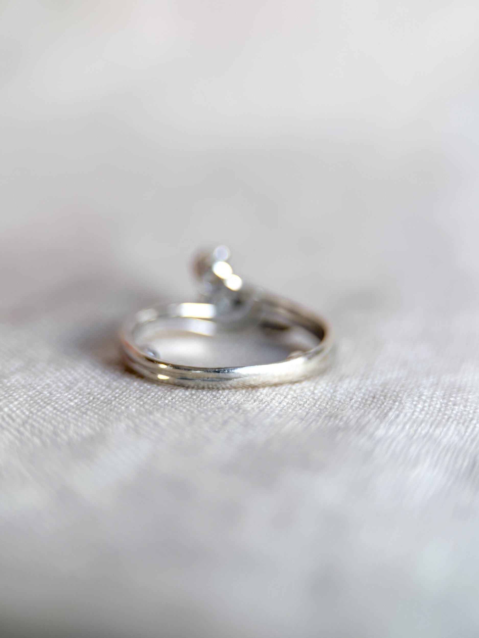 Vintage 1990s Diamond Engagement Ring Bridal Set, 14k White Gold, Asymmetrical Wedding Band