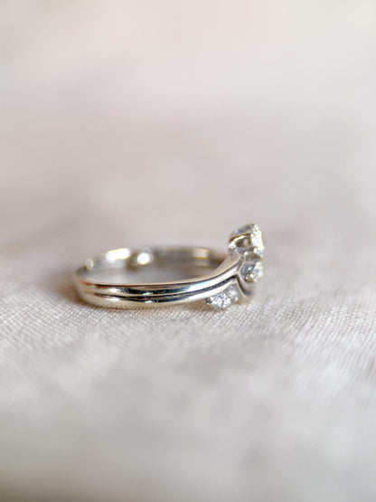 Vintage 1990s Diamond Engagement Ring Bridal Set, 14k White Gold, Asymmetrical Wedding Band