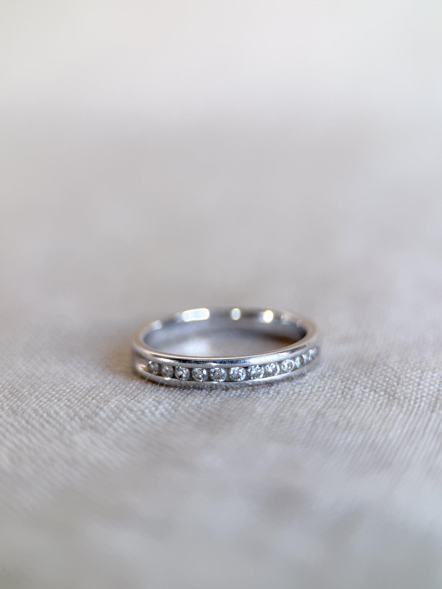 Vintage 1990s Diamond Channel Set Wedding Band, 14k White Gold