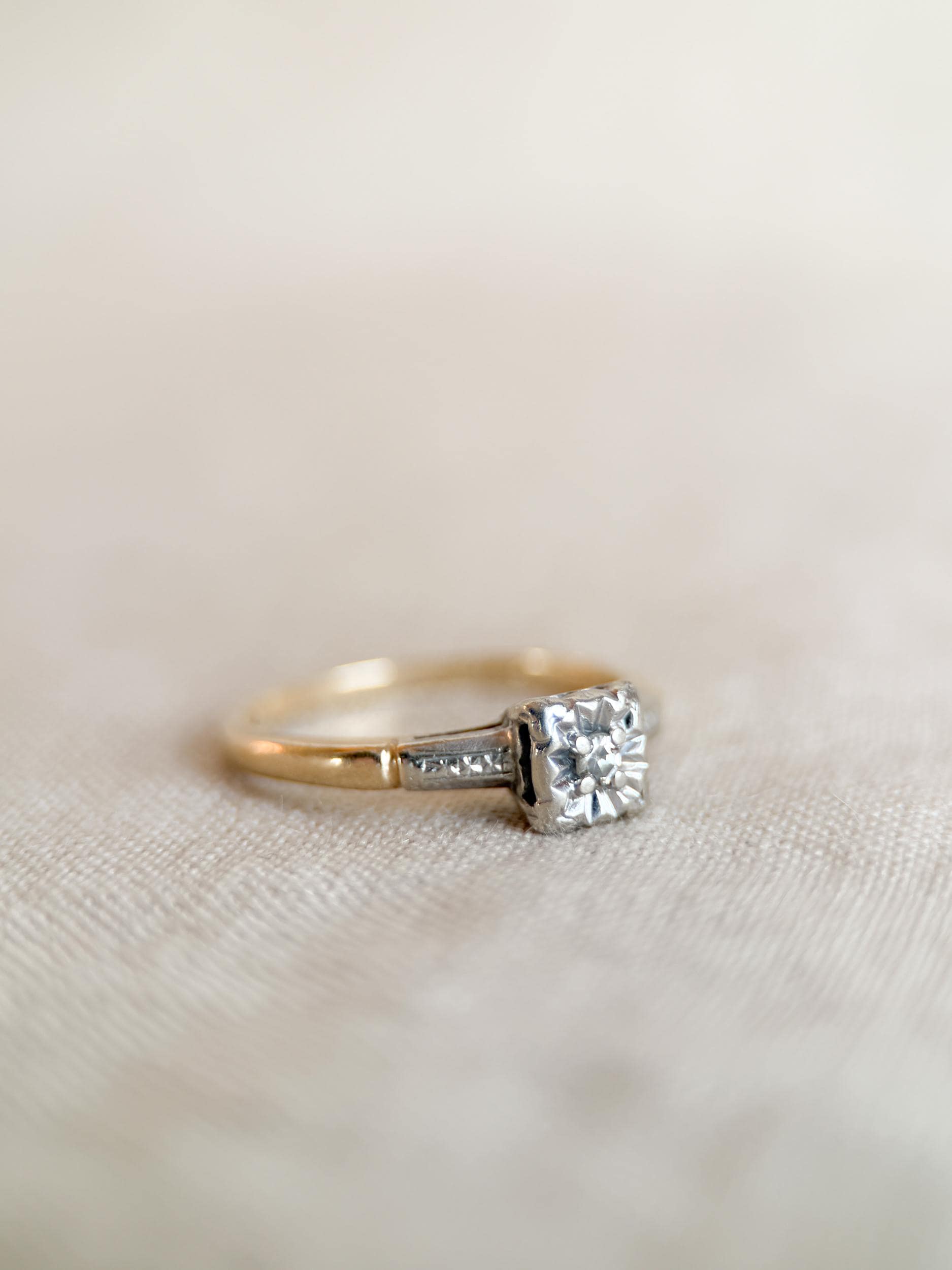Antique Diamond Engagement Ring, Round Cut, 14k Gold, 1920s Art Deco Bridal Ring