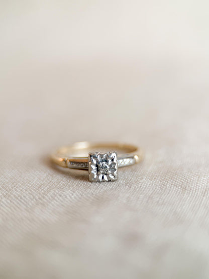 Antique Diamond Engagement Ring, Round Cut, 14k Gold, 1920s Art Deco Bridal Ring