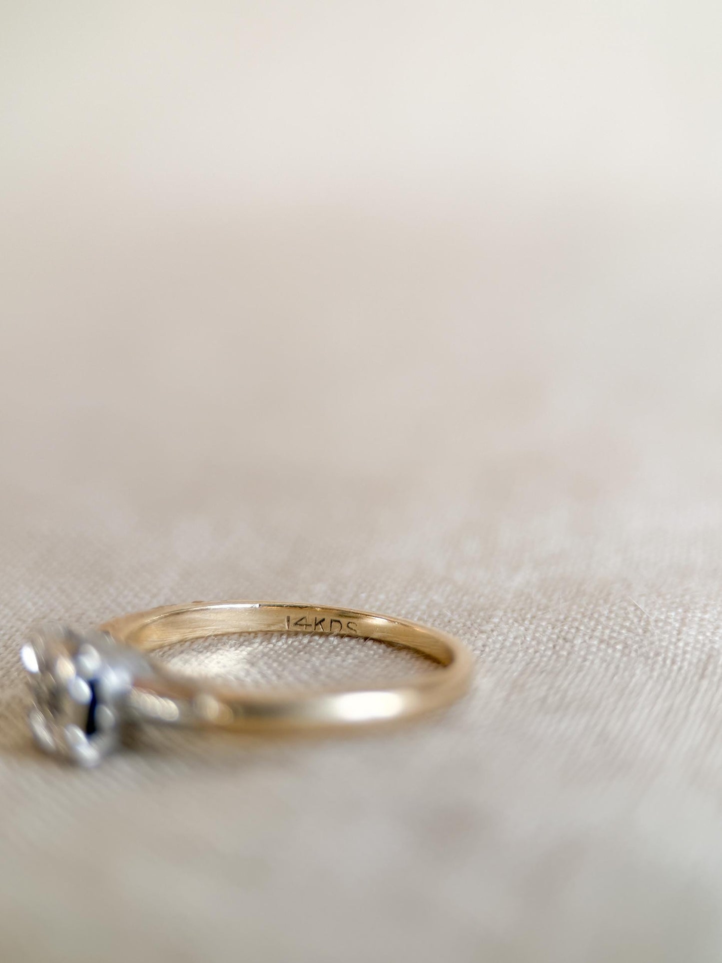 Antique Diamond Engagement Ring, Round Cut, 14k Gold, 1920s Art Deco Bridal Ring