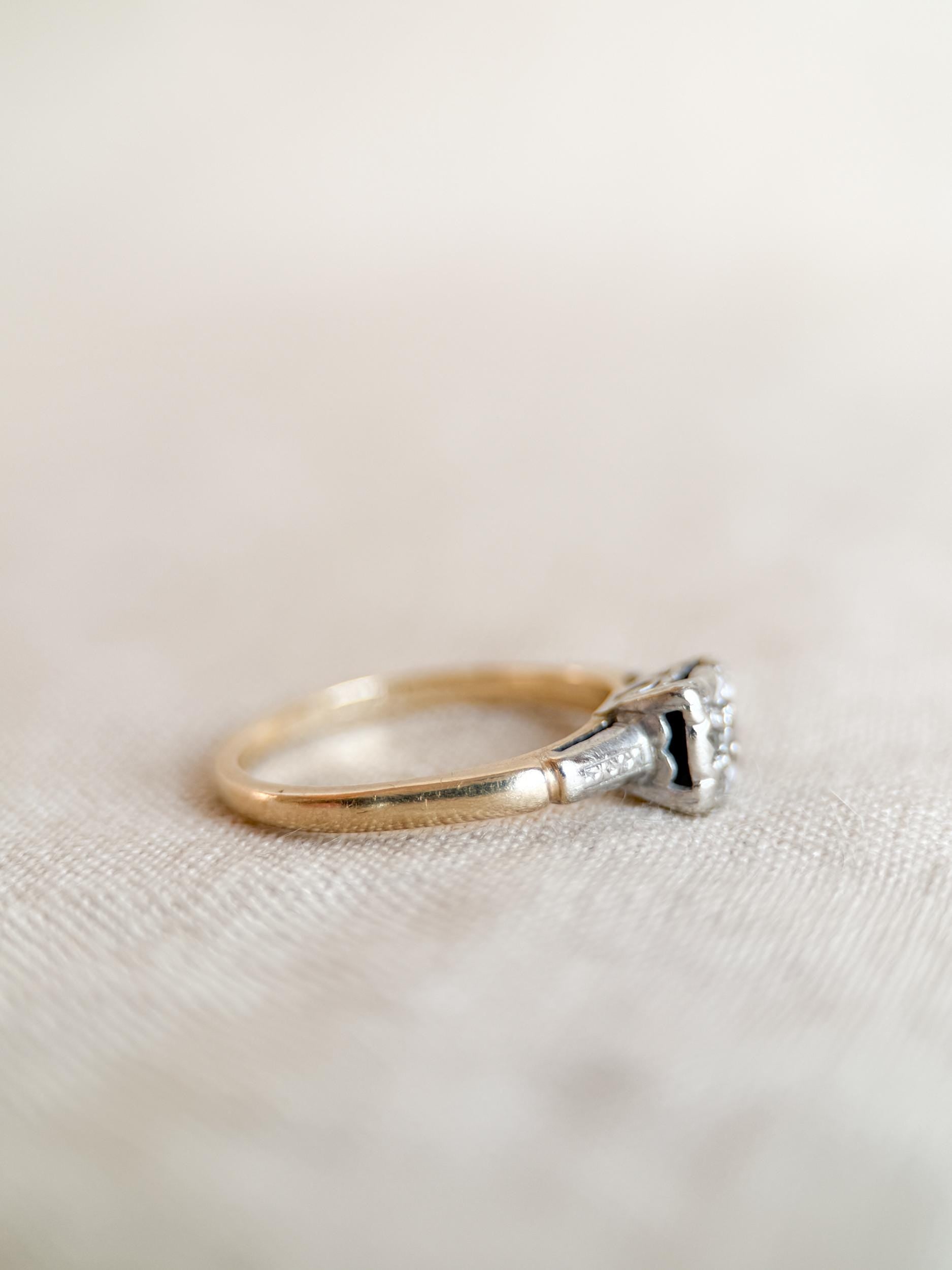 Antique Diamond Engagement Ring, Round Cut, 14k Gold, 1920s Art Deco Bridal Ring