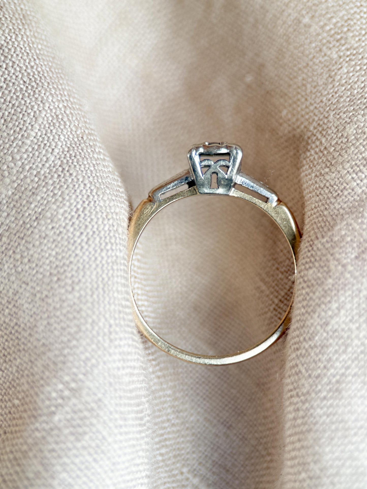 Antique Diamond Engagement Ring, Round Cut, 14k Gold, 1920s Art Deco Bridal Ring