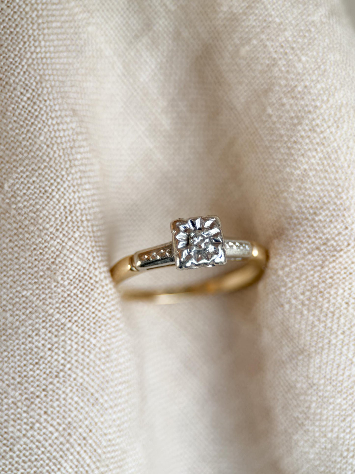 Antique Diamond Engagement Ring, Round Cut, 14k Gold, 1920s Art Deco Bridal Ring