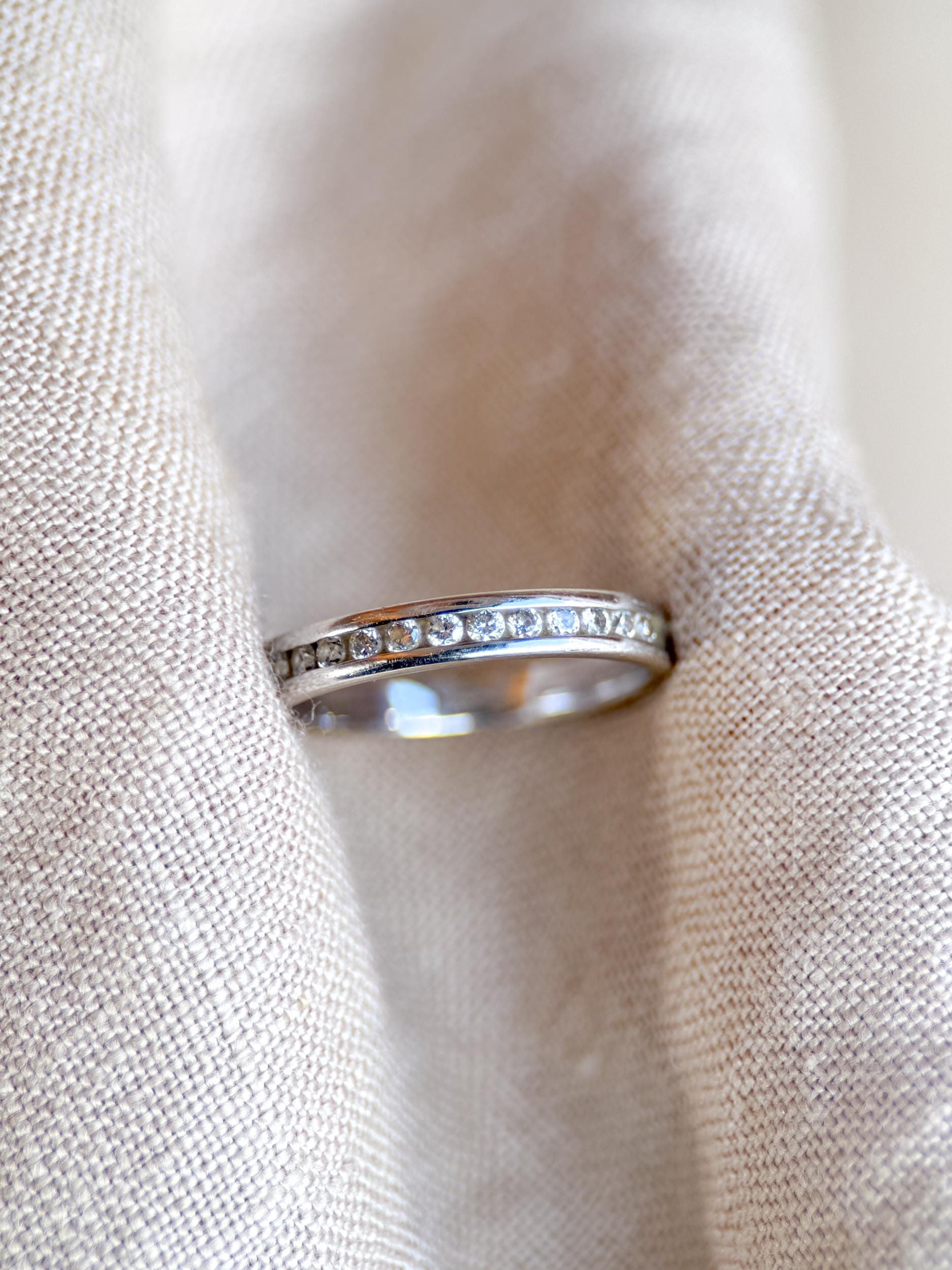 Vintage 1990s Diamond Channel Set Wedding Band, 14k White Gold