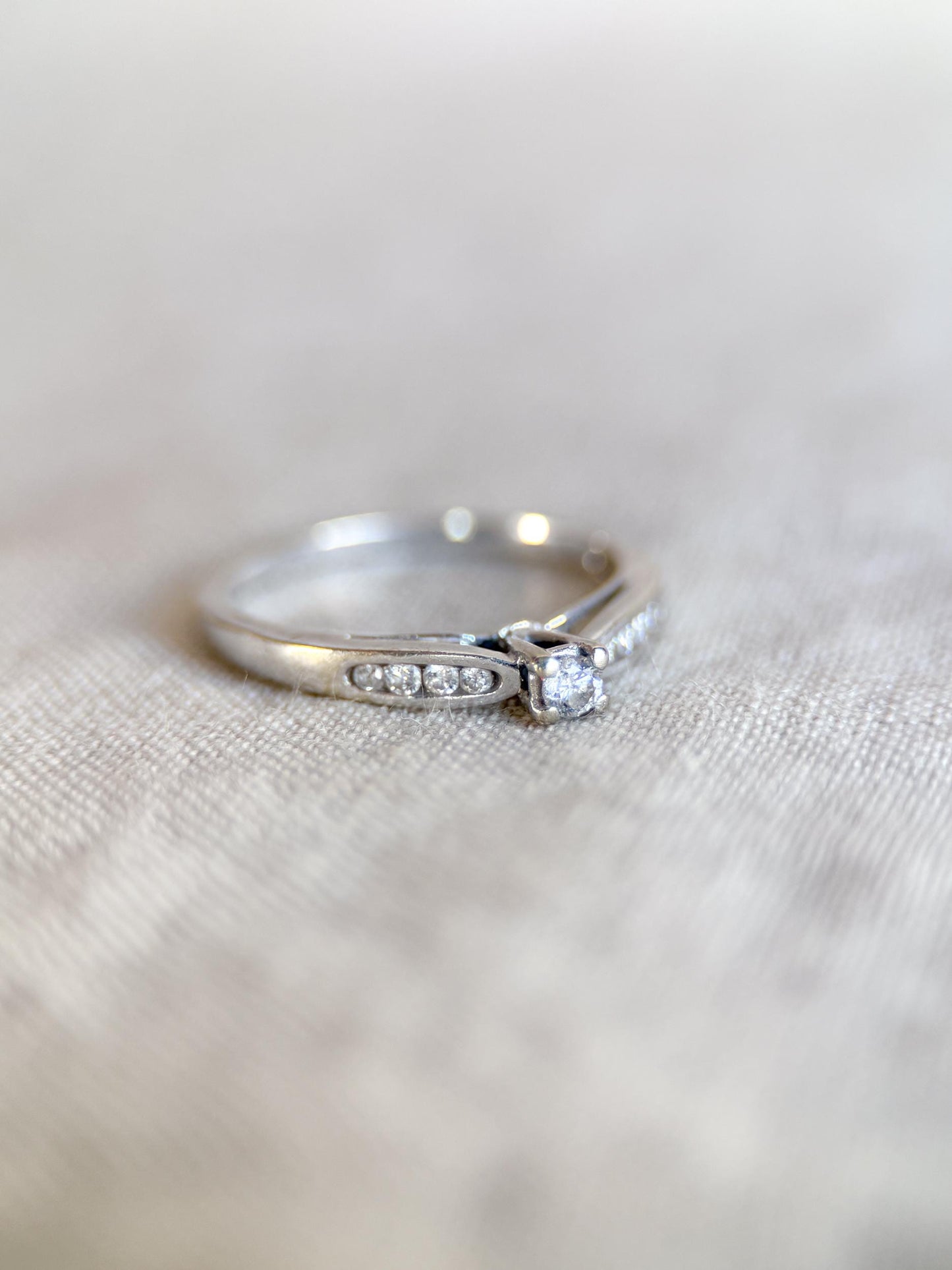 Vintage Diamond Engagement Ring, Round Cut, 10k White Gold, 1990s Channel Set Bridal Ring
