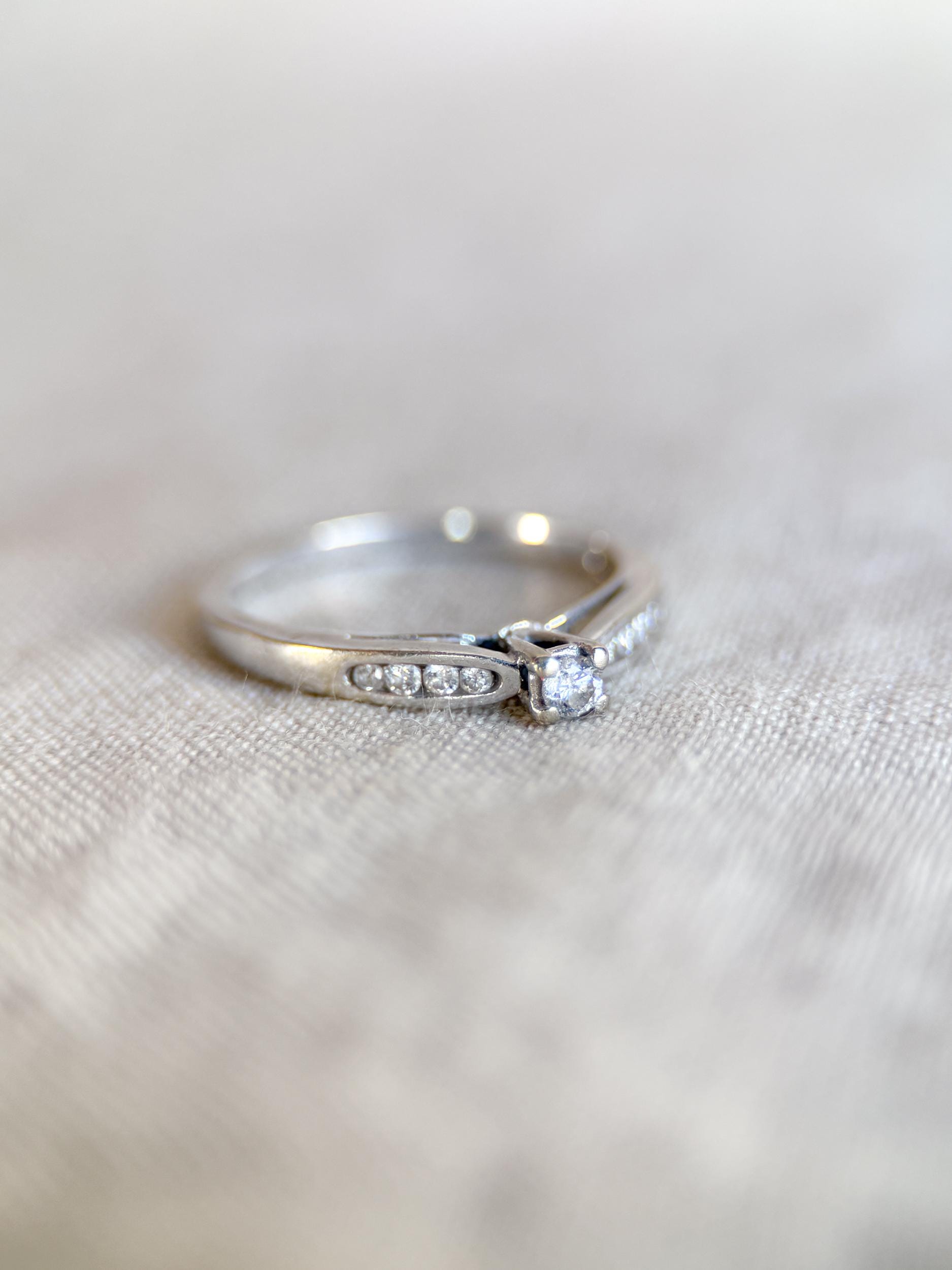 Vintage Diamond Engagement Ring, Round Cut, 10k White Gold, 1990s Channel Set Bridal Ring