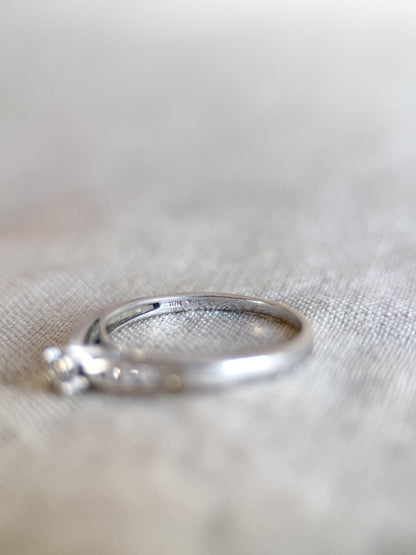 Vintage Diamond Engagement Ring, Round Cut, 10k White Gold, 1990s Channel Set Bridal Ring