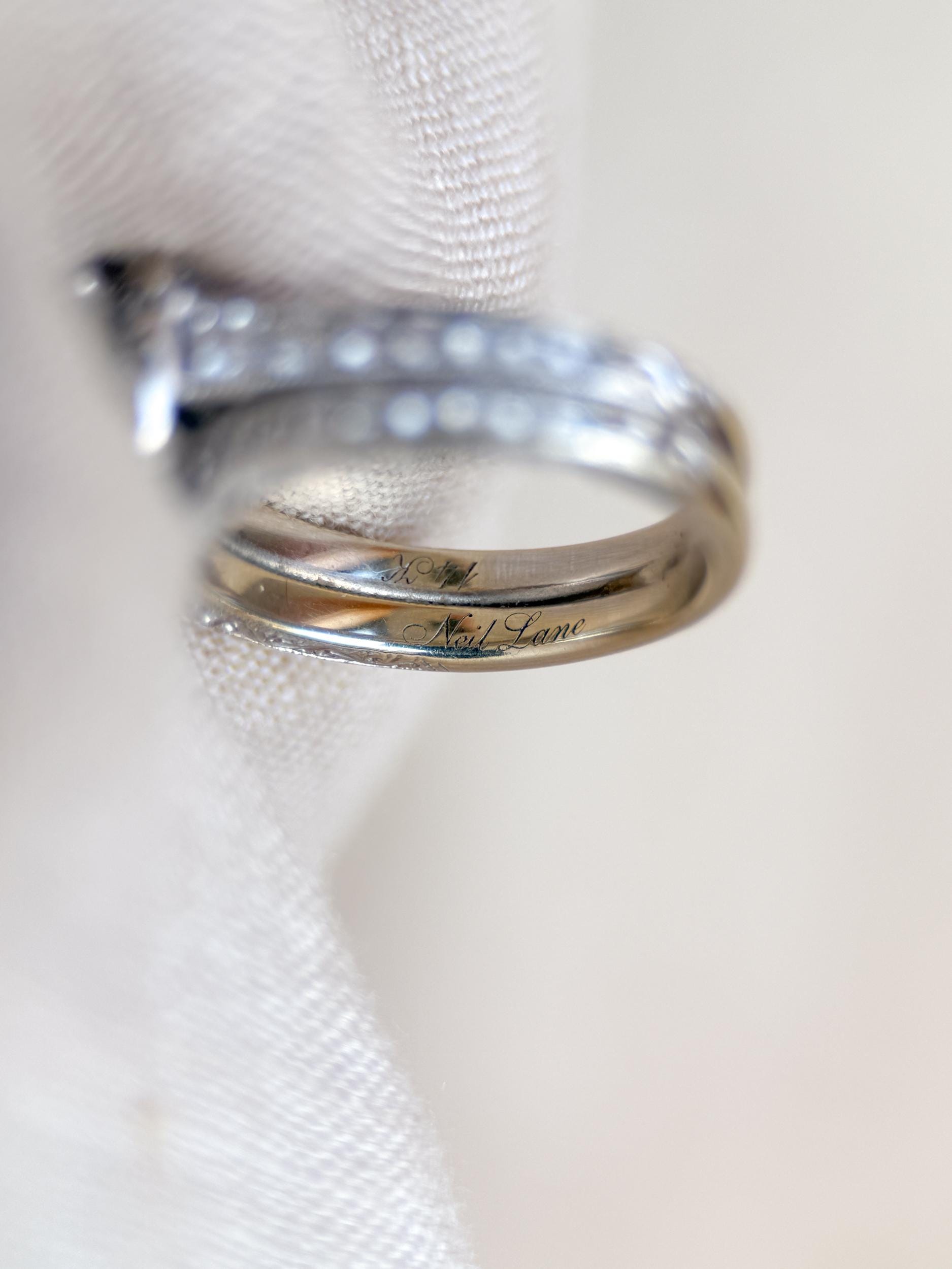 Vintage Diamond Engagement Ring, Round Cut, 14k White Gold, 2000s Neil Lane Cushion Halo