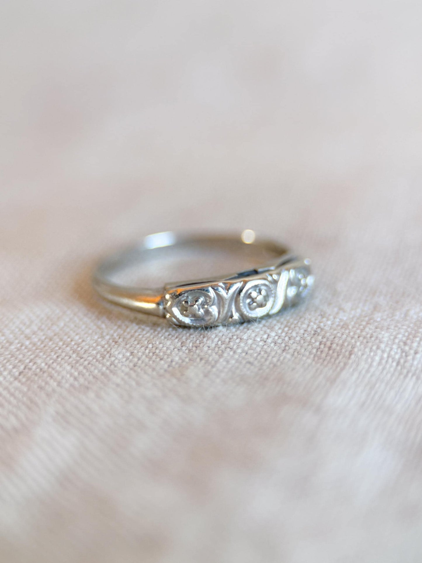 Vintage 1930s Art Deco Wedding Band, 14k White Gold