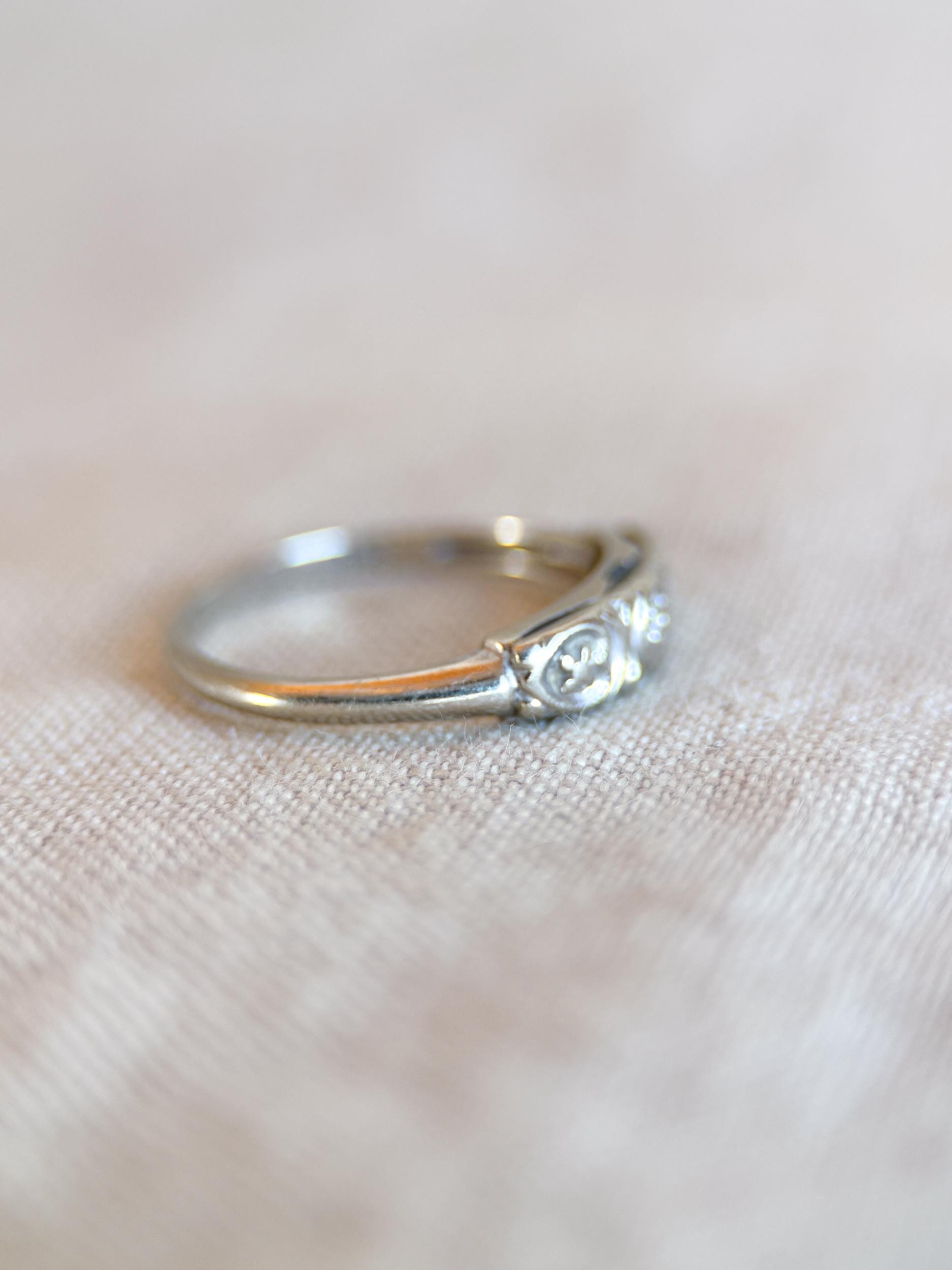 Vintage 1930s Art Deco Wedding Band, 14k White Gold