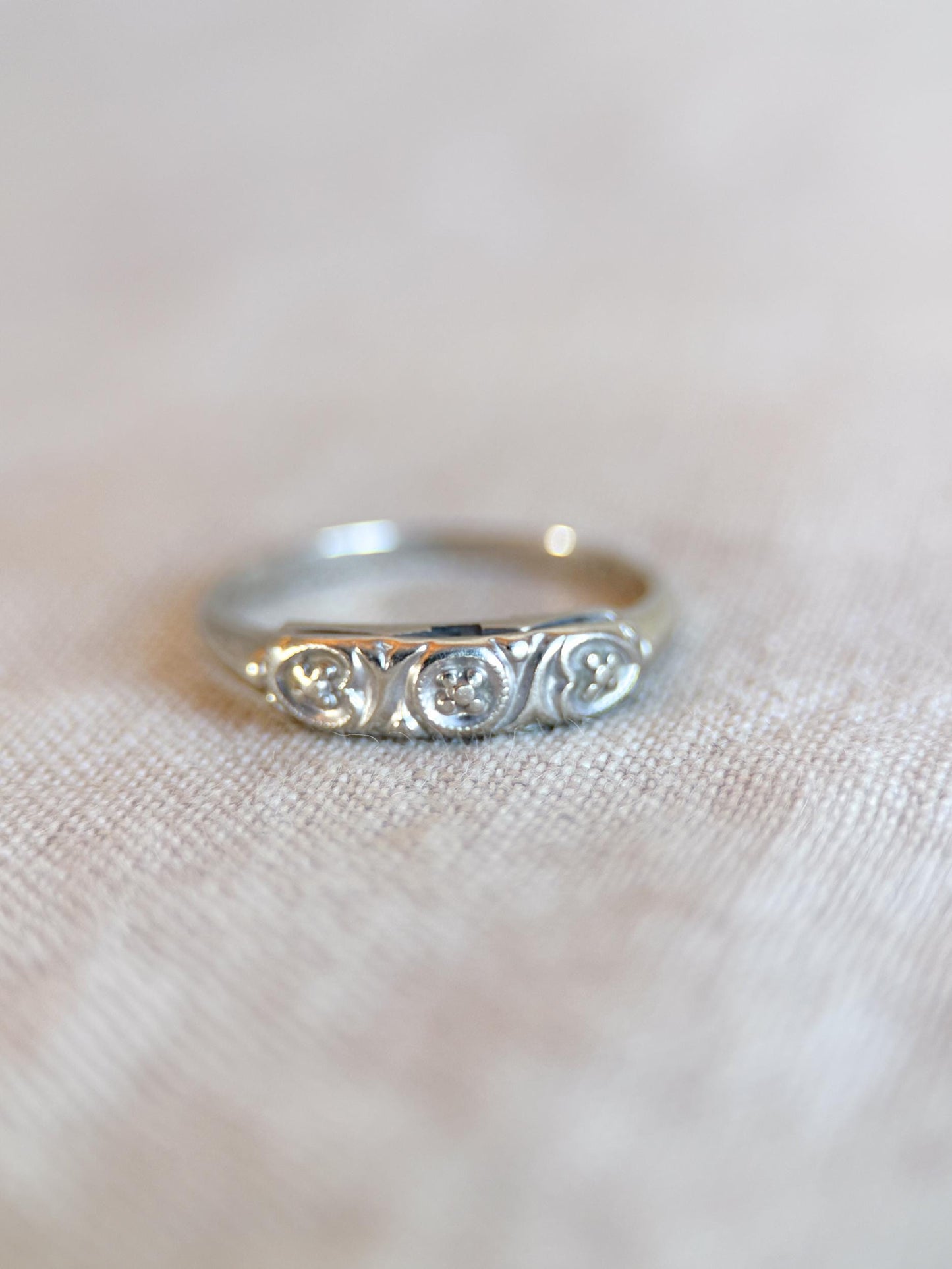 Vintage 1930s Art Deco Wedding Band, 14k White Gold