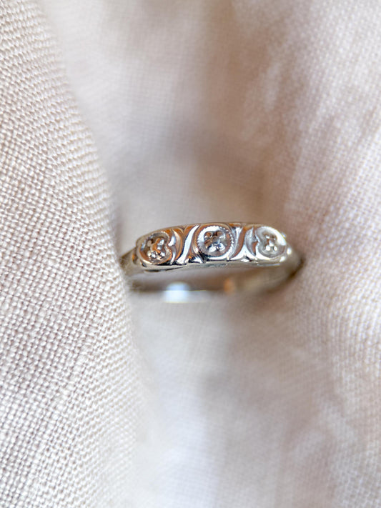 Vintage 1930s Art Deco Wedding Band, 14k White Gold