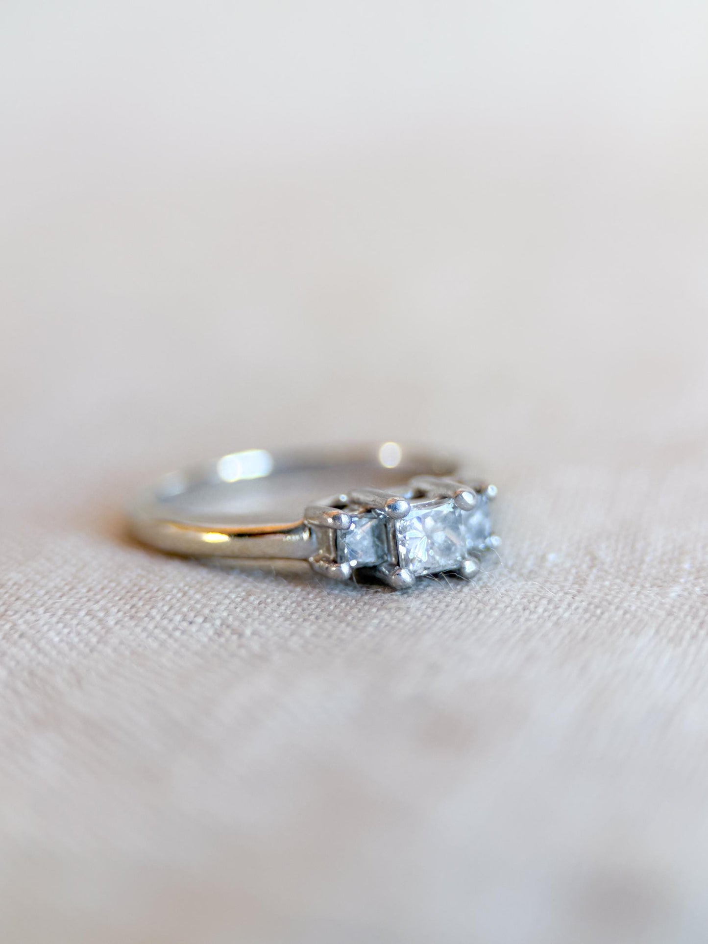 Vintage 1990s Princess Cut Diamond Three Stone Engagement Ring