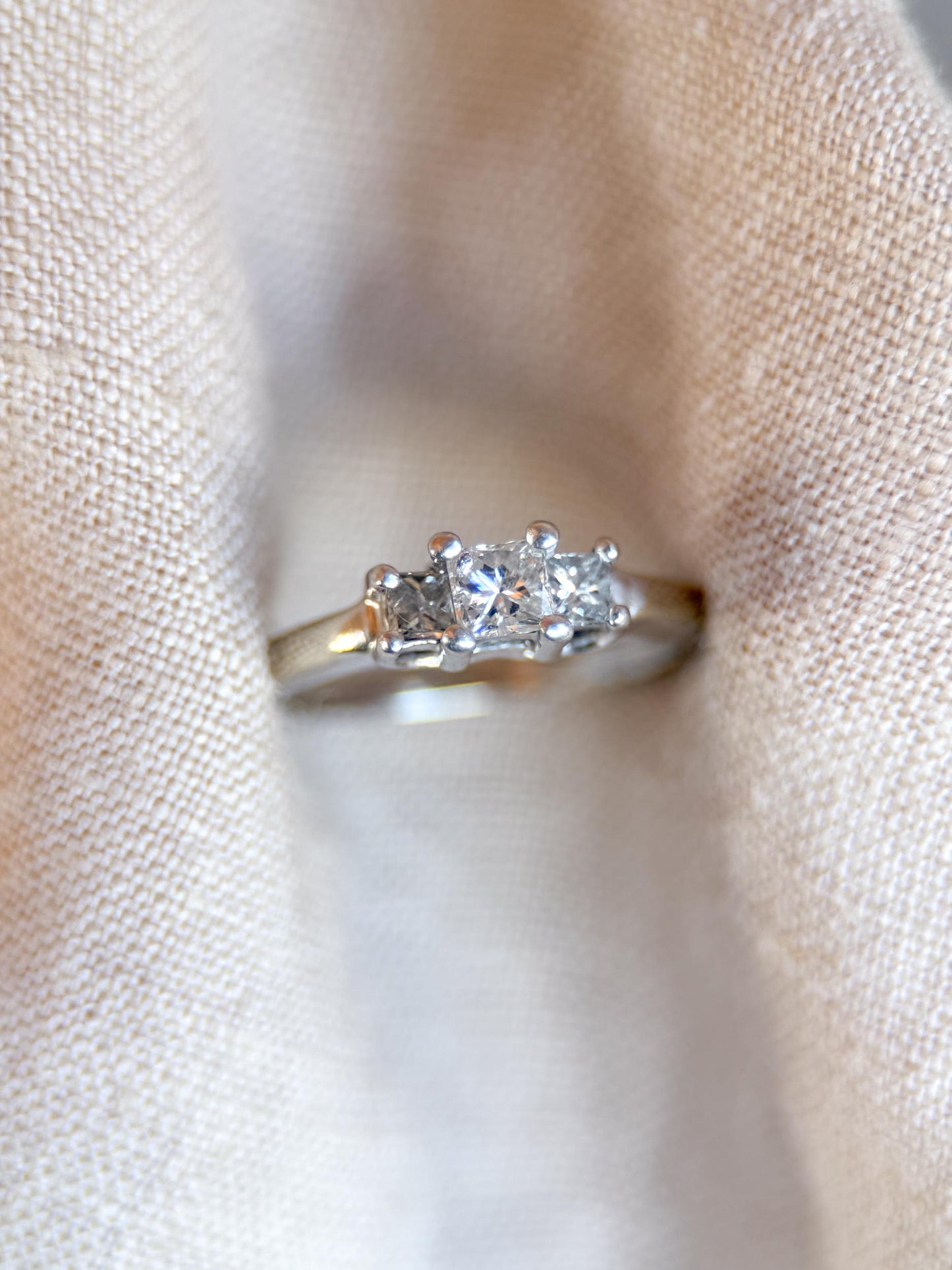 Vintage 1990s Princess Cut Diamond Three Stone Engagement Ring