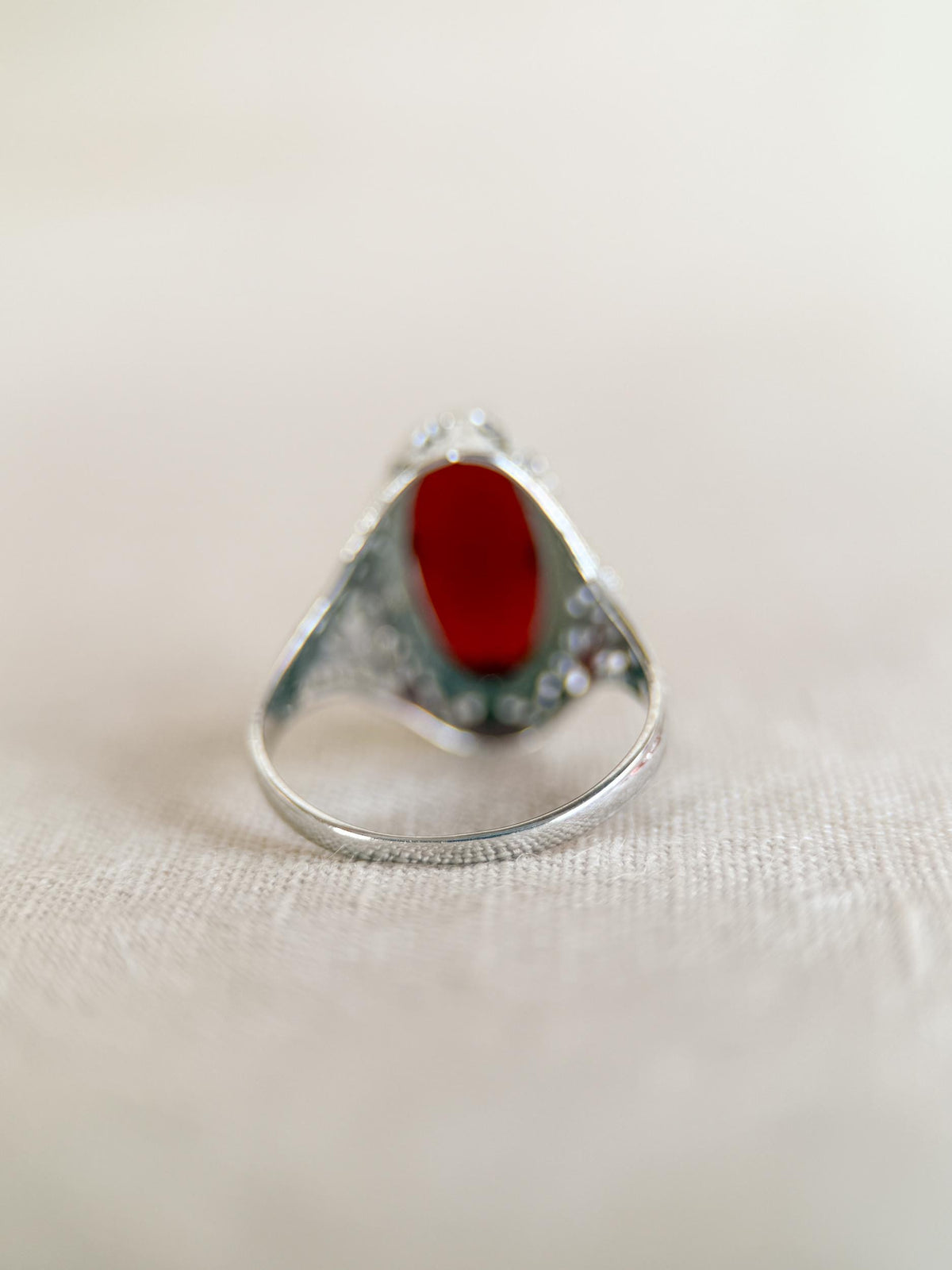 Vintage 1940s Carnelian Gemstone Ring in 14k White Gold