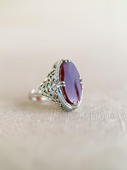 Vintage 1940s Carnelian Gemstone Ring in 14k White Gold