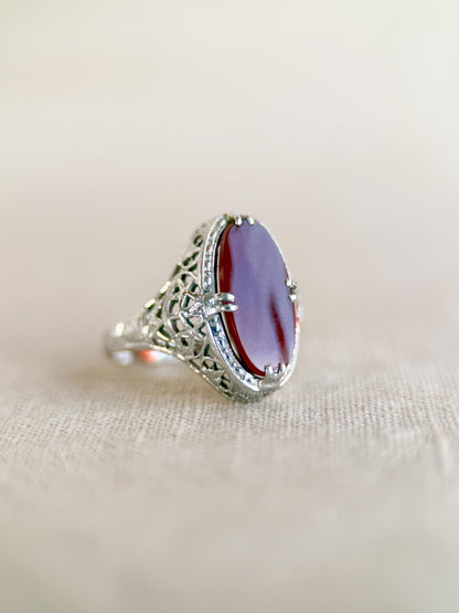 Vintage 1940s Carnelian Gemstone Ring in 14k White Gold