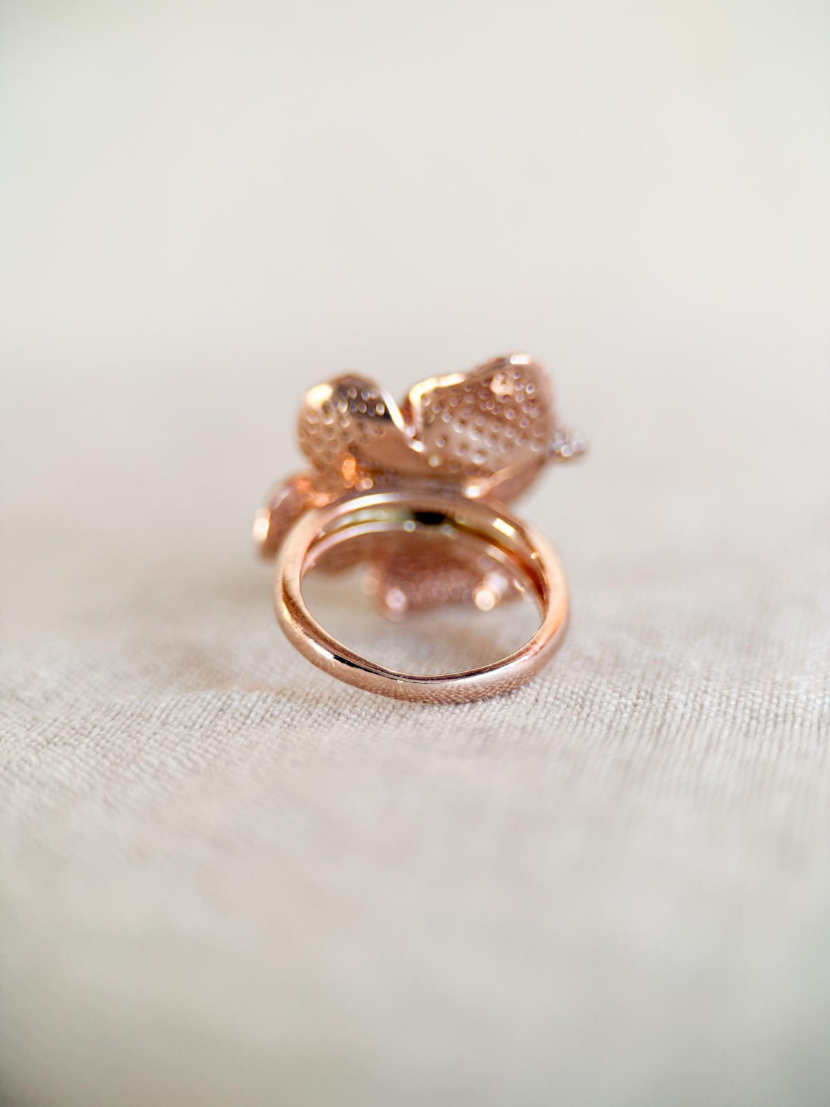Vintage Diamond Flower Ring, 14k Rose Gold, Pave Floral Statement Ring