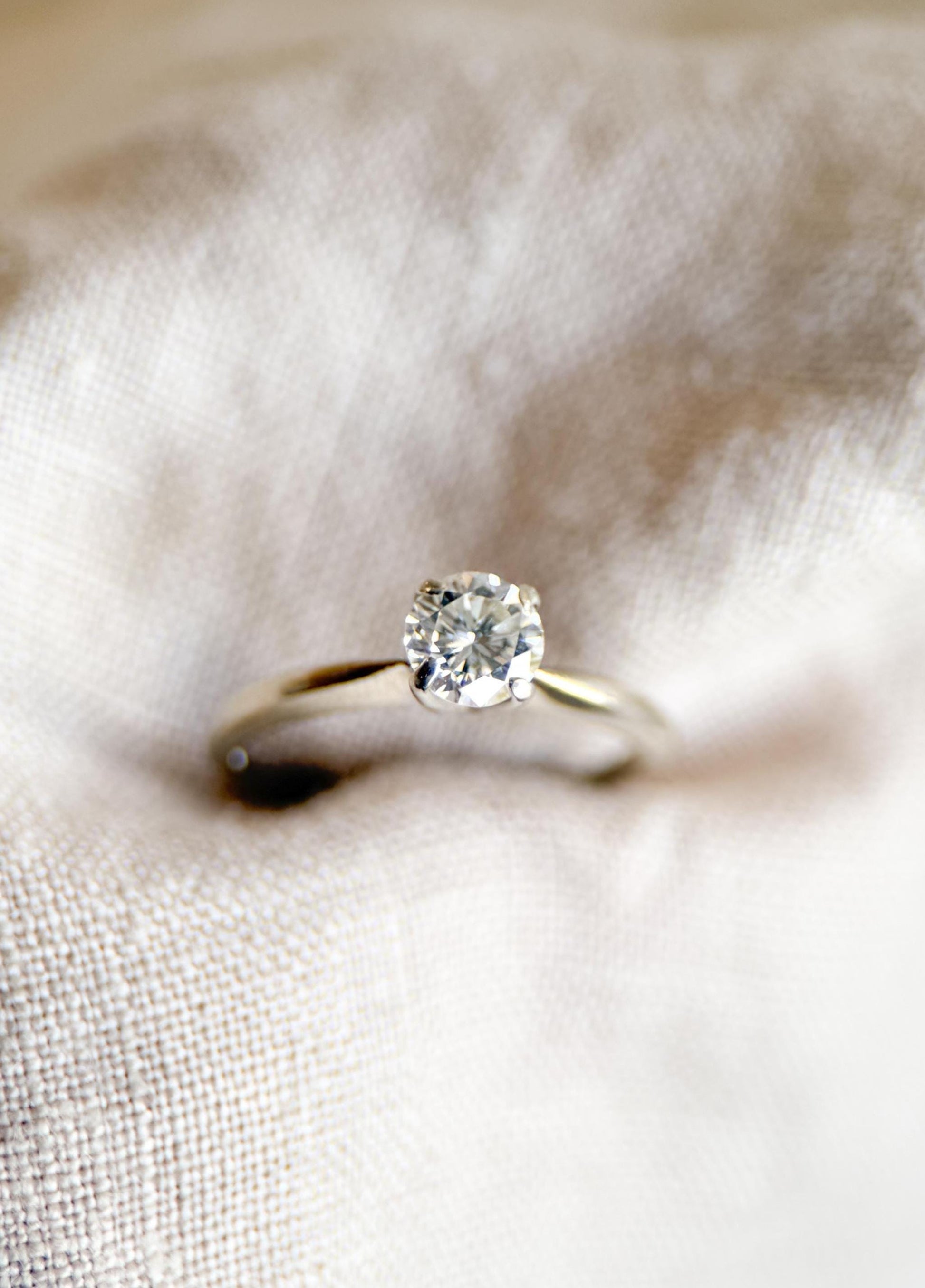 Vintage Diamond Engagement Ring, Round Cut, 14k White Gold, 1990s Solitaire Bridal Ring