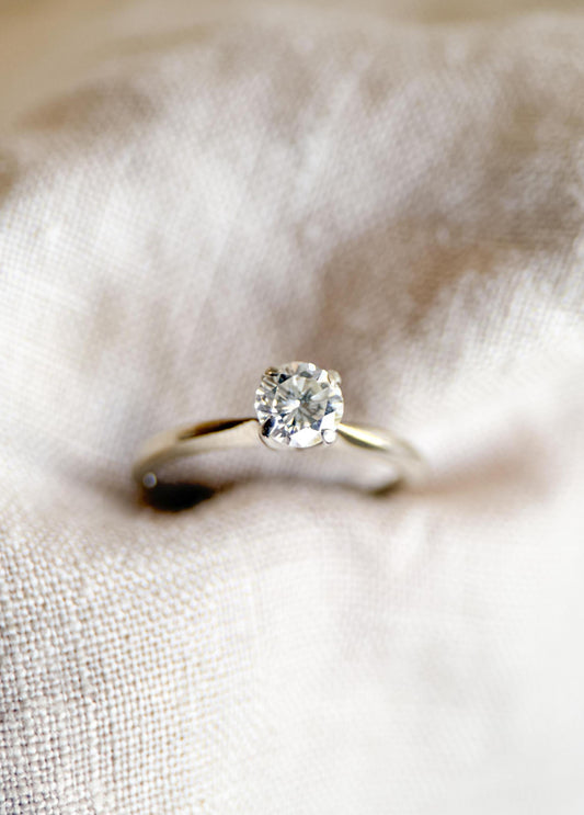 Vintage Diamond Engagement Ring, Round Cut, 14k White Gold, 1990s Solitaire Bridal Ring