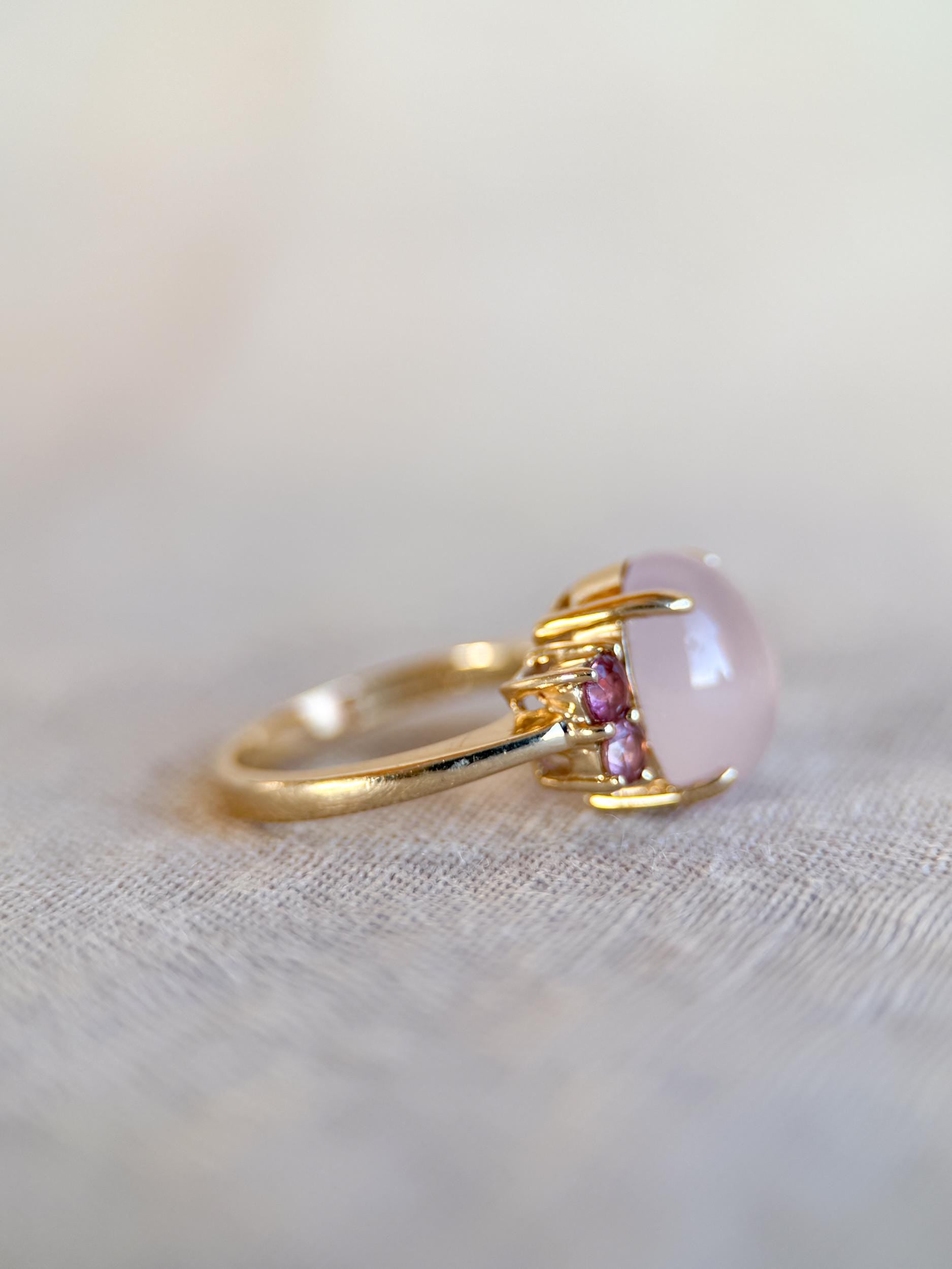 Vintage 1990s Rose Quartz & Pink Tourmaline Ring in 14k Gold